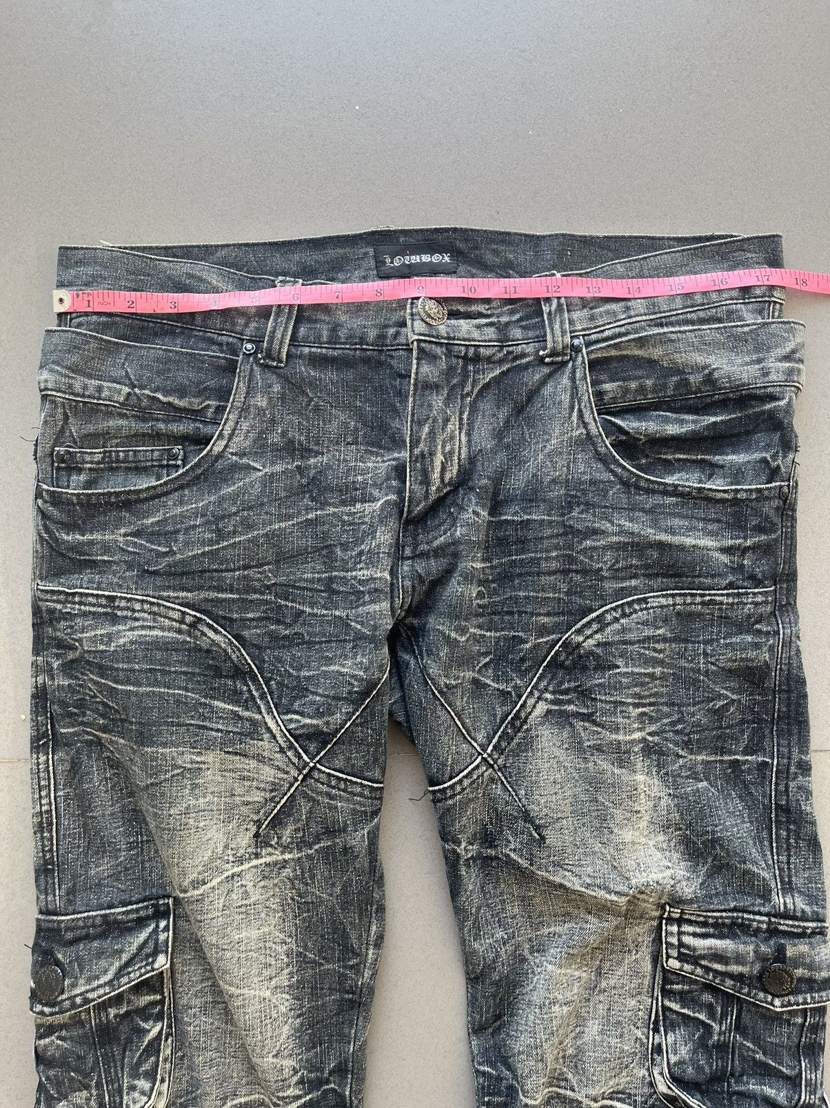 LOWBOX Japanese~Lowbox Flare BootCut Denim Cargo Multi Pocket Pants Size US 32 / EU 48 - 14 Thumbnail