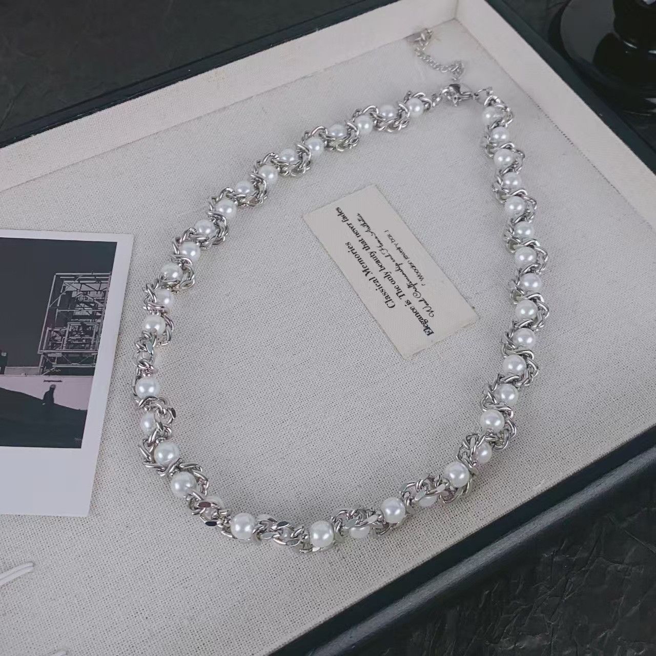 Other 50cm Stainless Steel Pearl Cuban Chain Necklace Size ONE SIZE - 1 Thumbnail