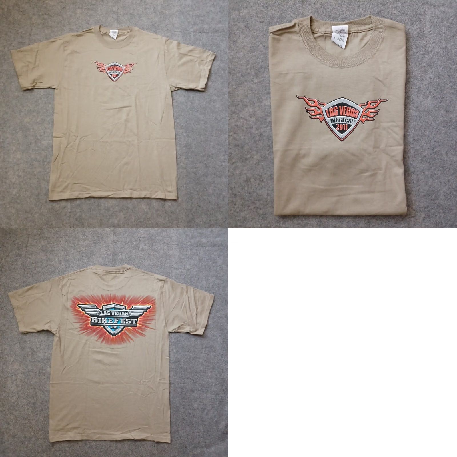 Fruit Of The Loom Las Vegas Bike Fest Mens Shirt M Beige Double Side Wings Logo 2011 Short Sleeve Size US M / EU 48-50 / 2 - 9 Thumbnail