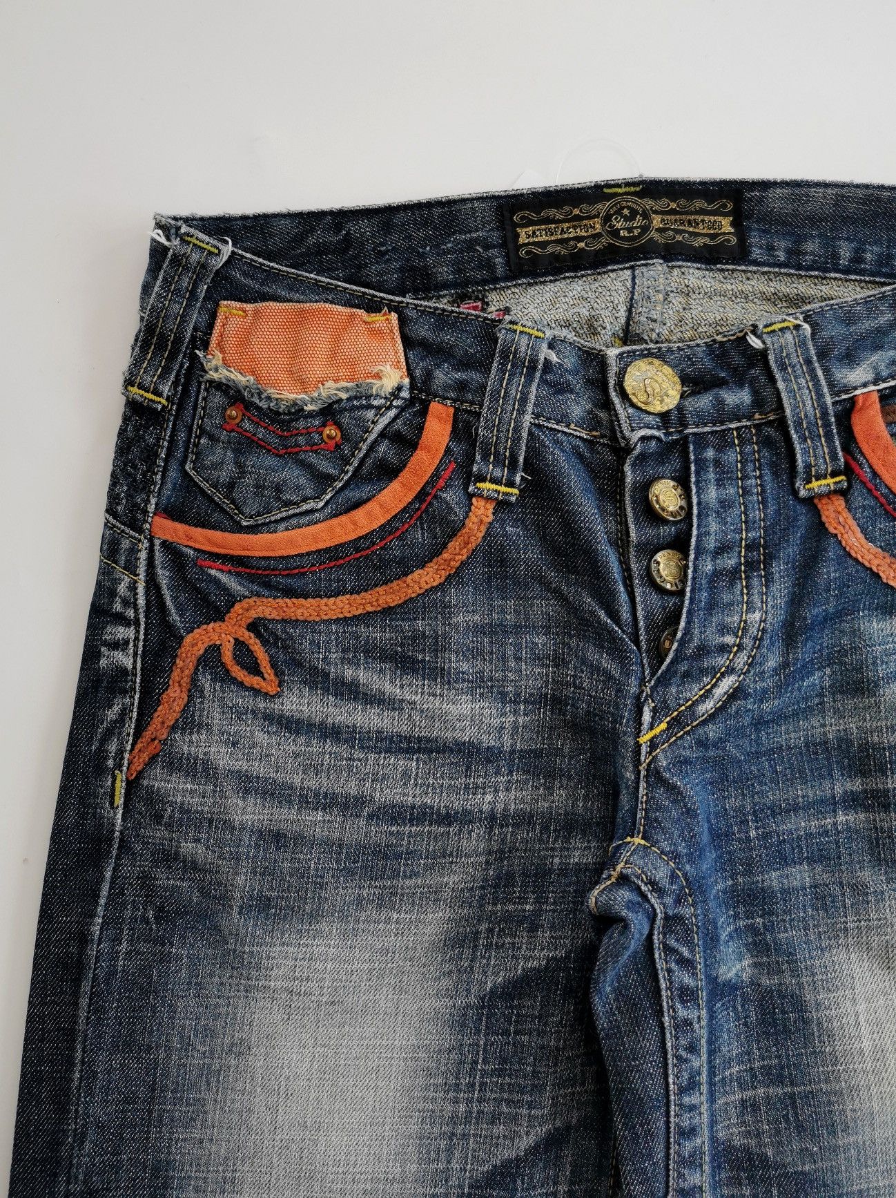 Japanese Brand Flared Bootcut Studio Red Pepper Embroidery Jeans Size 28" / US 6 / IT 42 - 6 Thumbnail