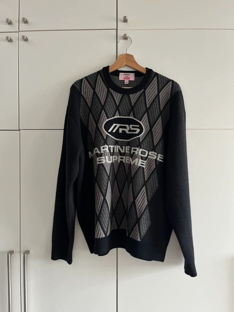 Martine rose Grid embroidered logo round neck long sleeve