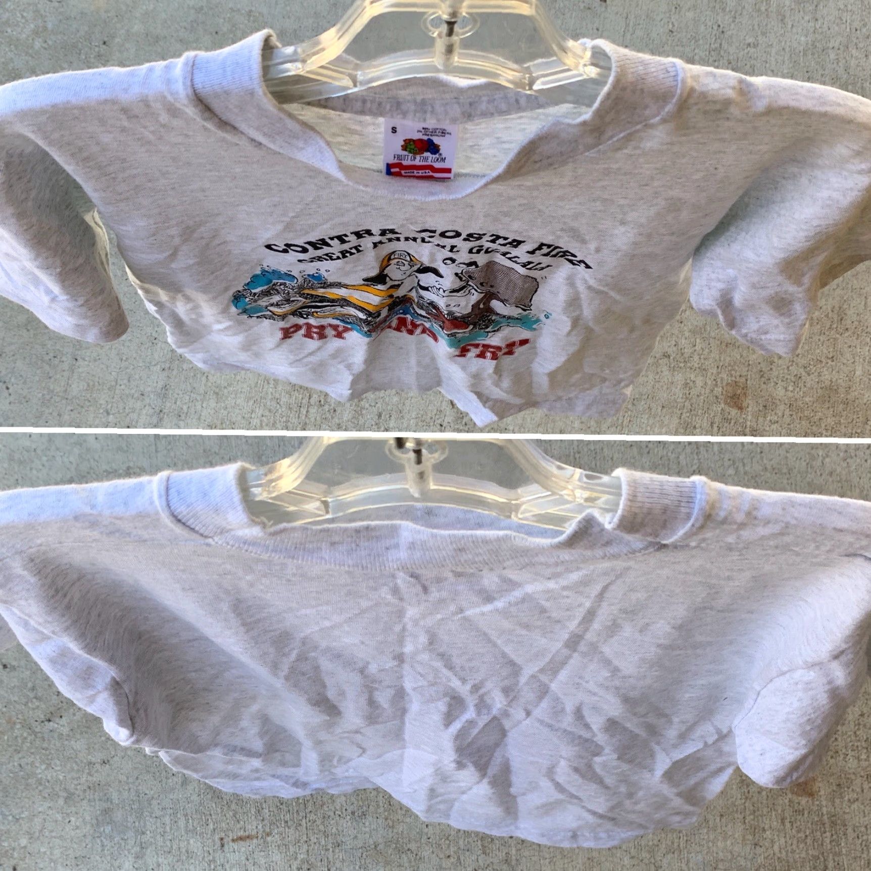 Fruit Of The Loom VINTAGE Fruit of the Loom T Shirt Contra Costa Fire Great Annual Gualala Pry And Fry 1990s S Gray Mens Size US S / EU 44-46 / 1 - 4 Thumbnail