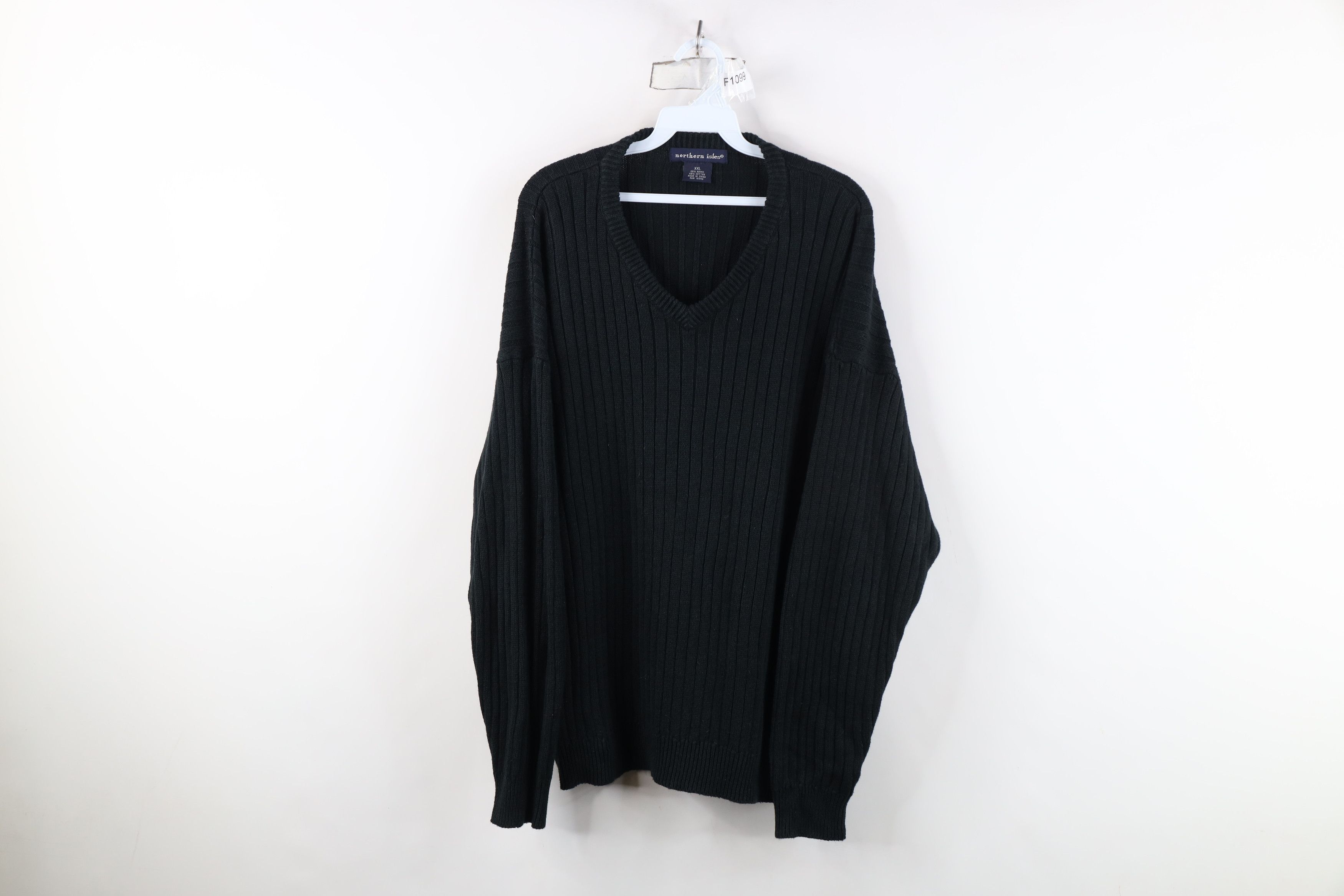 Vintage Vintage 90s Streetwear Ribbed Knit V-Neck Sweater Black Size XXL / US 16-18 / IT 52-54 - 1 Thumbnail