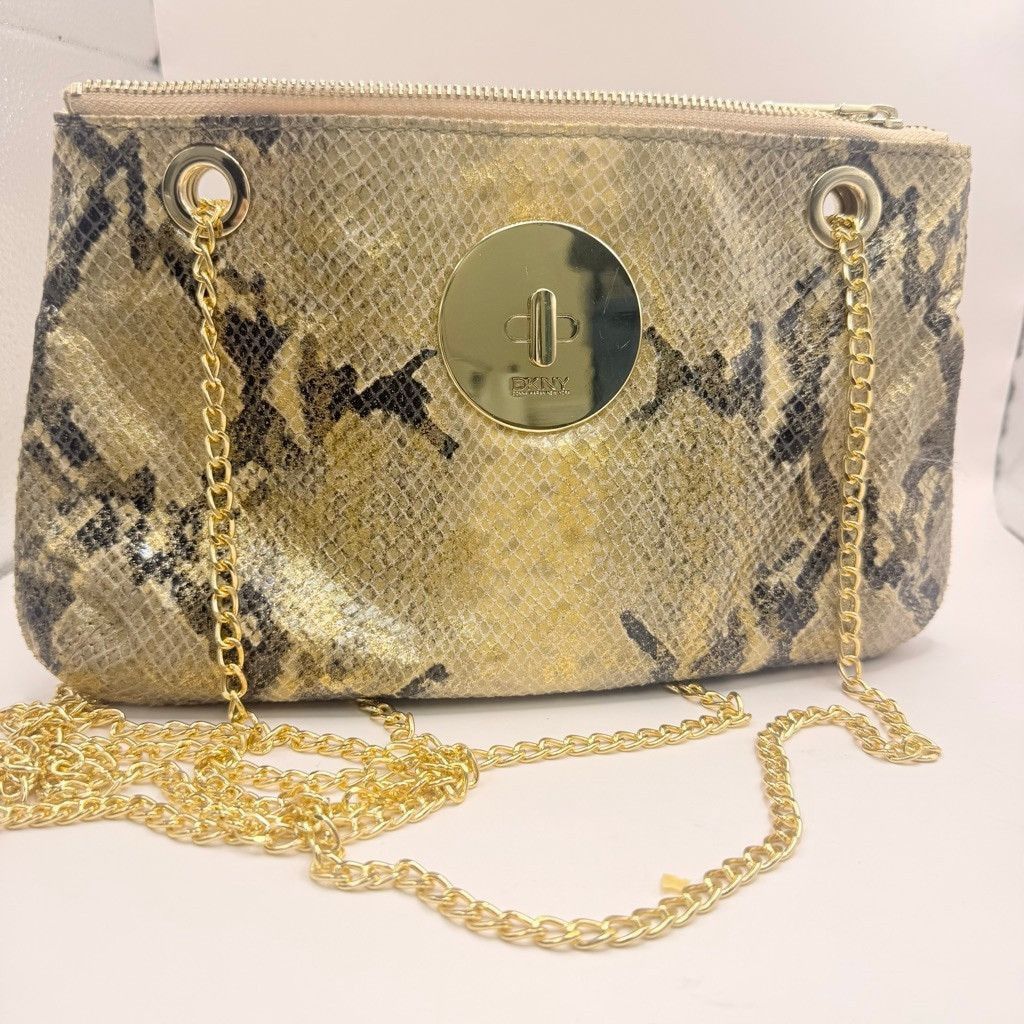 Women's Dkny Gold & Black Snake Print Clutch Shoulder Bag