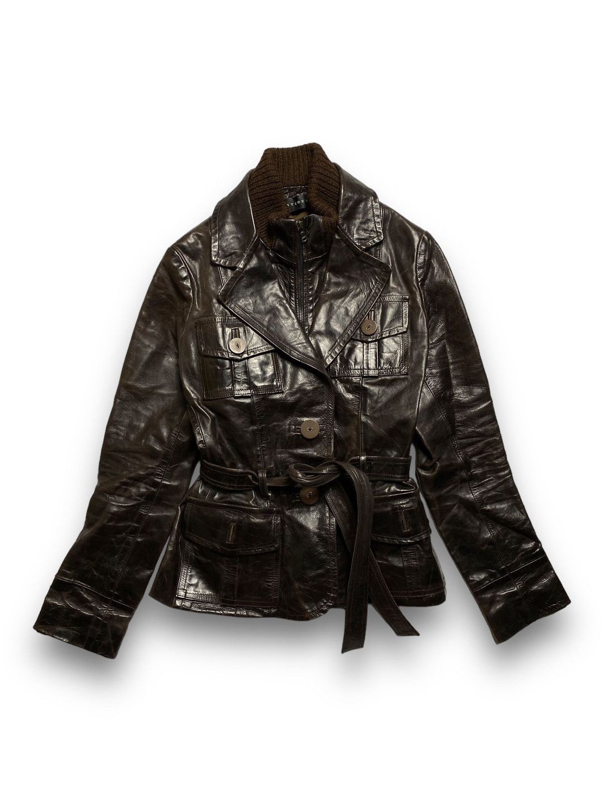 Vintage Ventcouvert Brown leather fitted jacket vintage oldmoney y2k Size S / US 4 / IT 40 - 2 Thumbnail