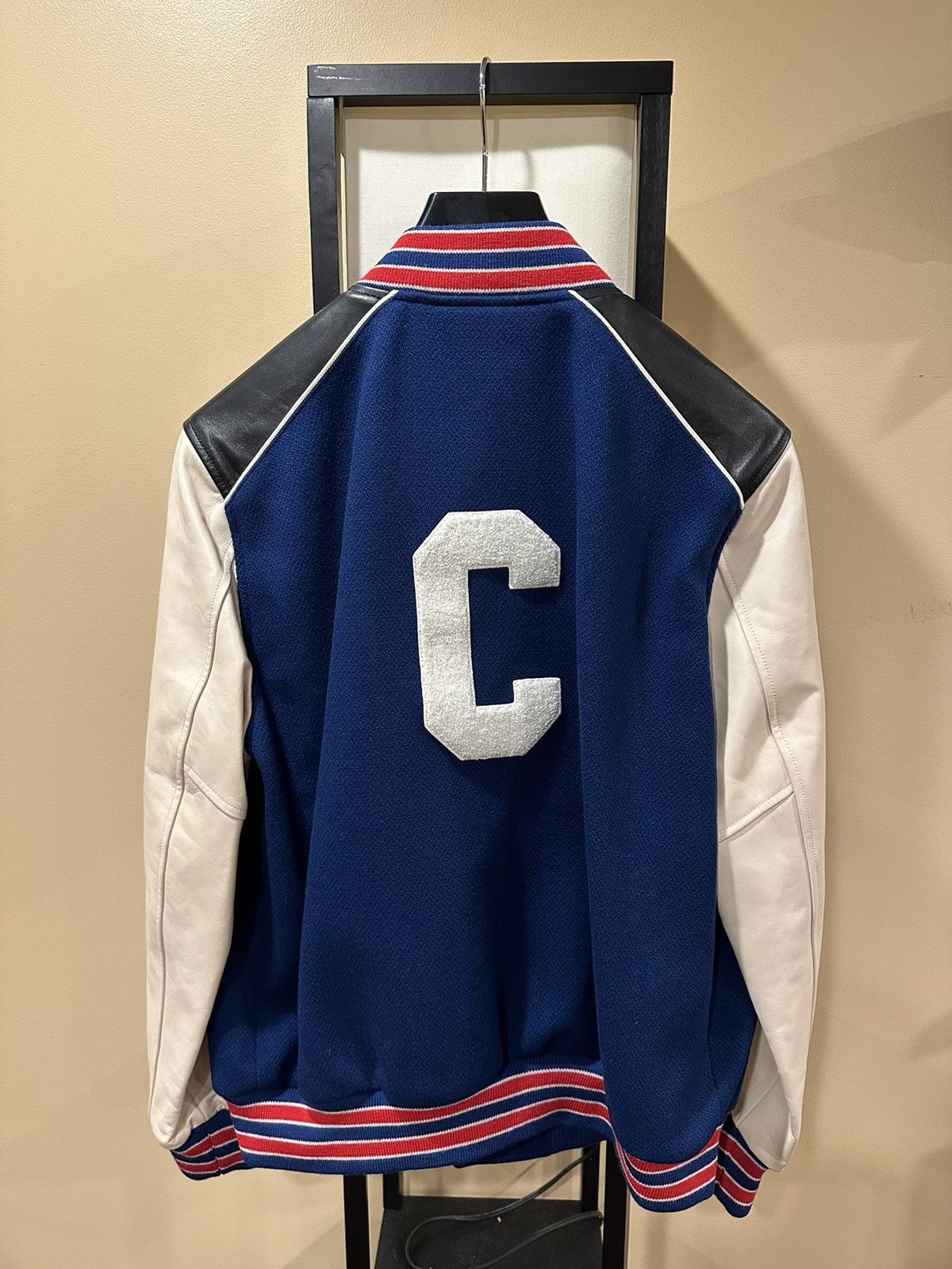 Celine × Hedi Slimane Celine x Hedi C Logo Leather Sleeve Blue Woold Teddy Jacket Size US L / EU 52-54 / 3 - 2 Thumbnail