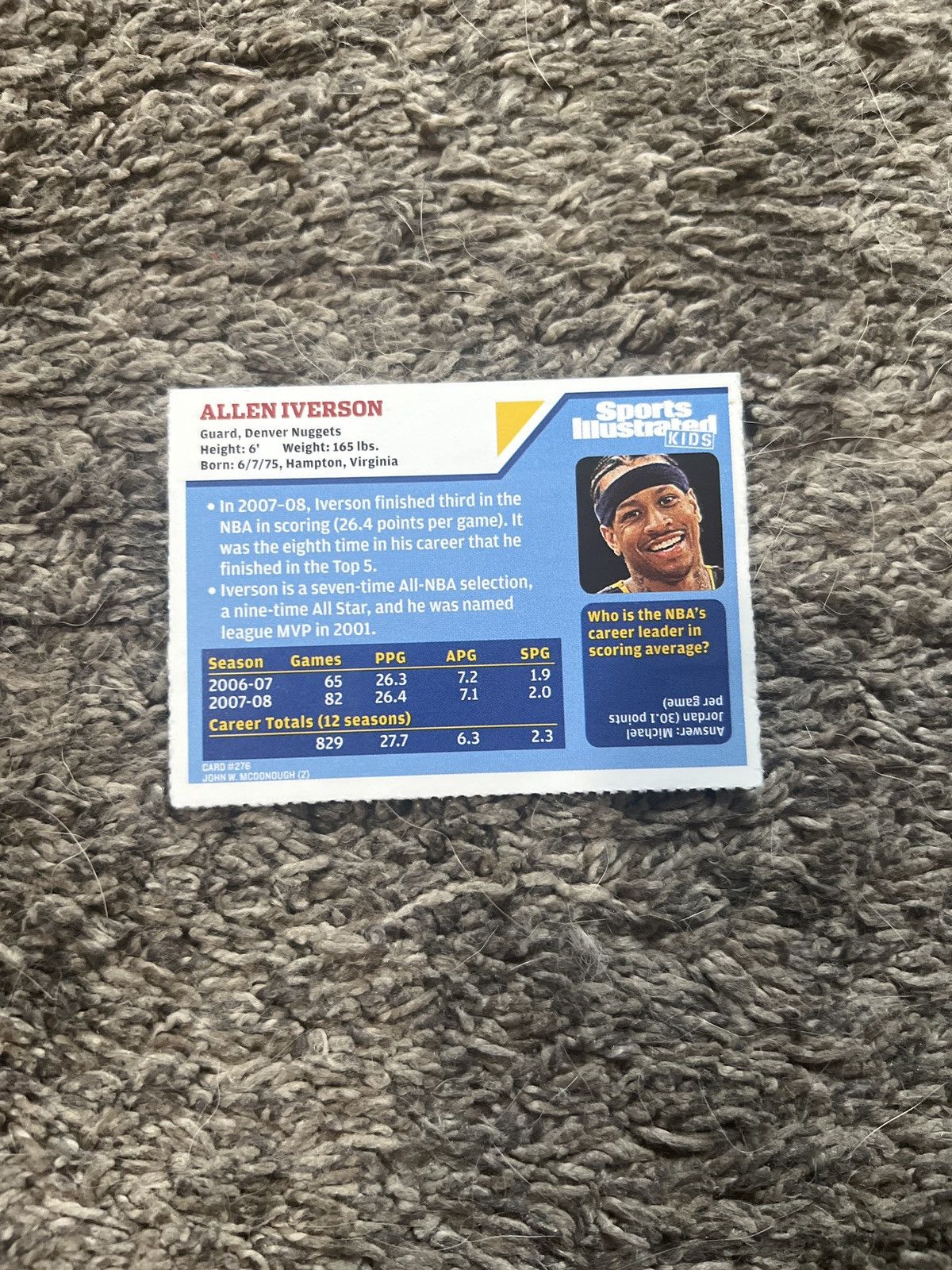 NBA Sports Illustrated Kids #276 Allen Iverson Card Size ONE SIZE - 2 Thumbnail
