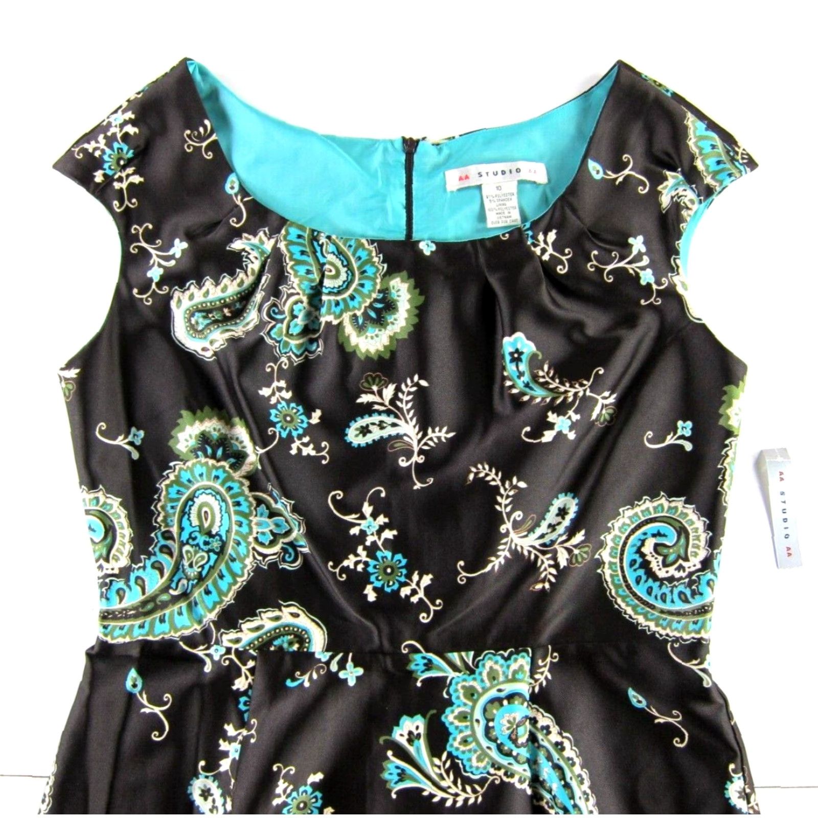 Vintage VINTAGE NWT AA Studio AA Blue Brown Green Floral Paisley Cap Sleeve Sheath Dress 10 Size L / US 10 / IT 46 - 3 Thumbnail