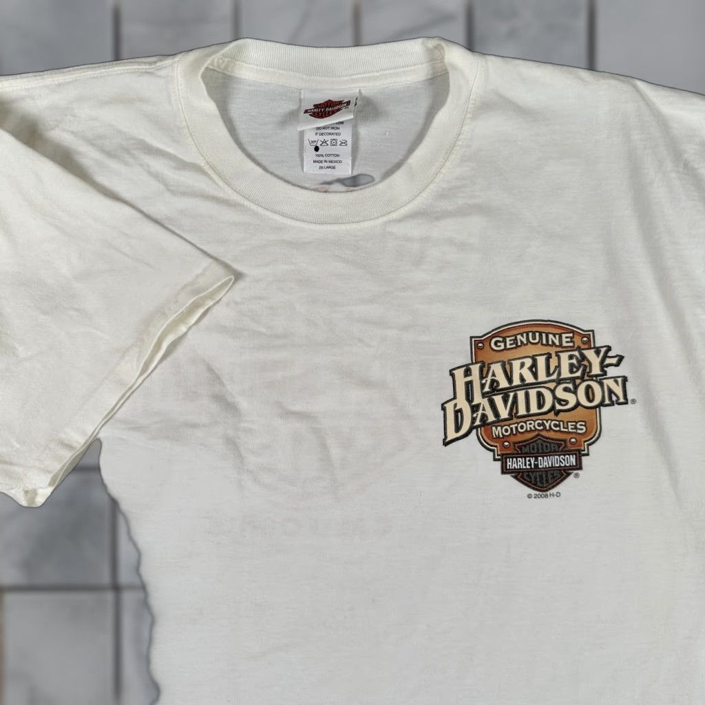 Harley Davidson Harley-Davidson Shirt Mens 2XL Beige T-Shirt Short Sleeve Graphic Print 2008 Vintage Glendale CA Motorcycle Men Size US XXL / EU 58 / 5 - 1 Thumbnail