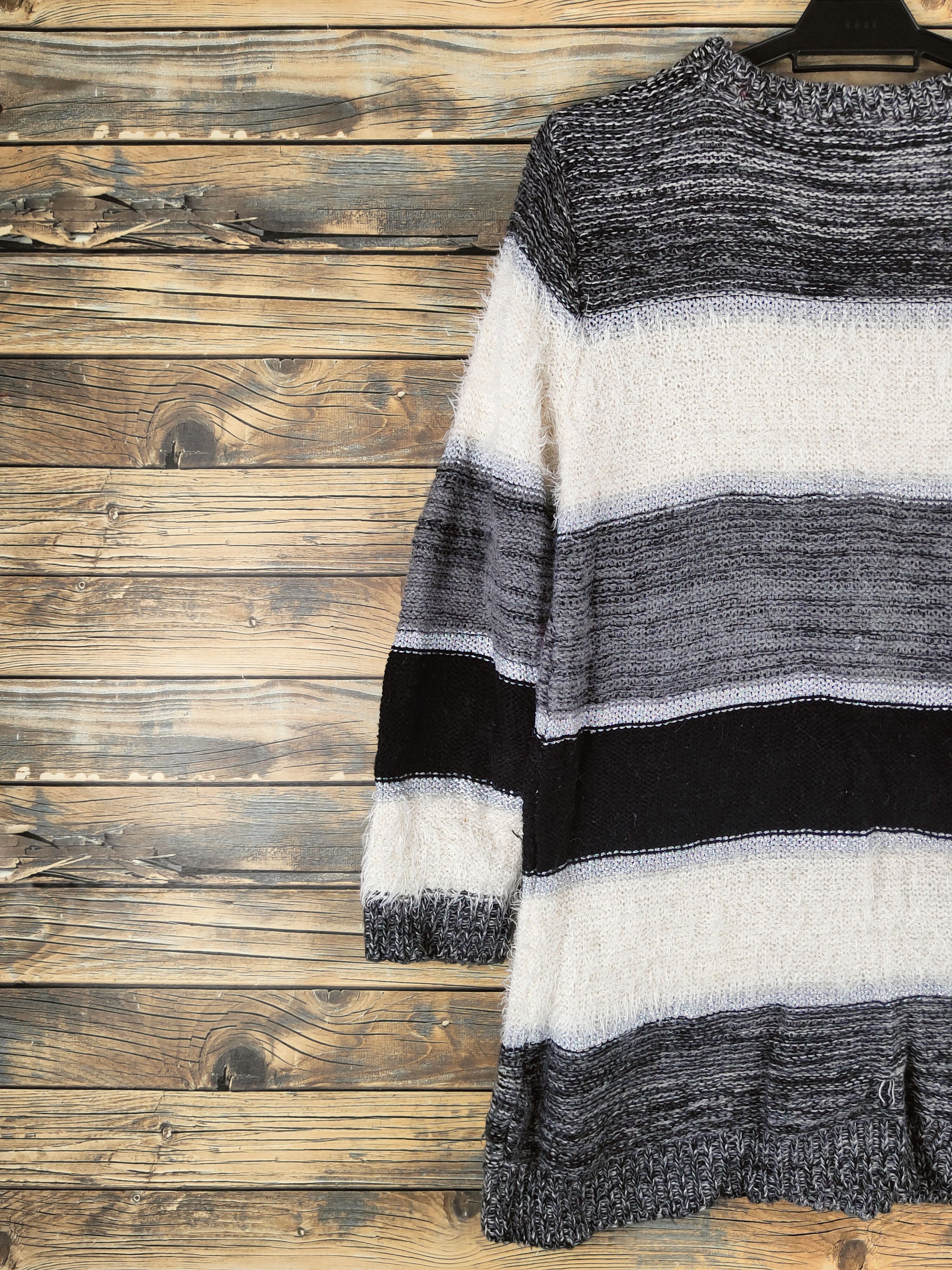 Japanese Brand DL HK Works London Black Cream Fur Mohair Knitwear #46-560 Size US S / EU 44-46 / 1 - 8 Thumbnail