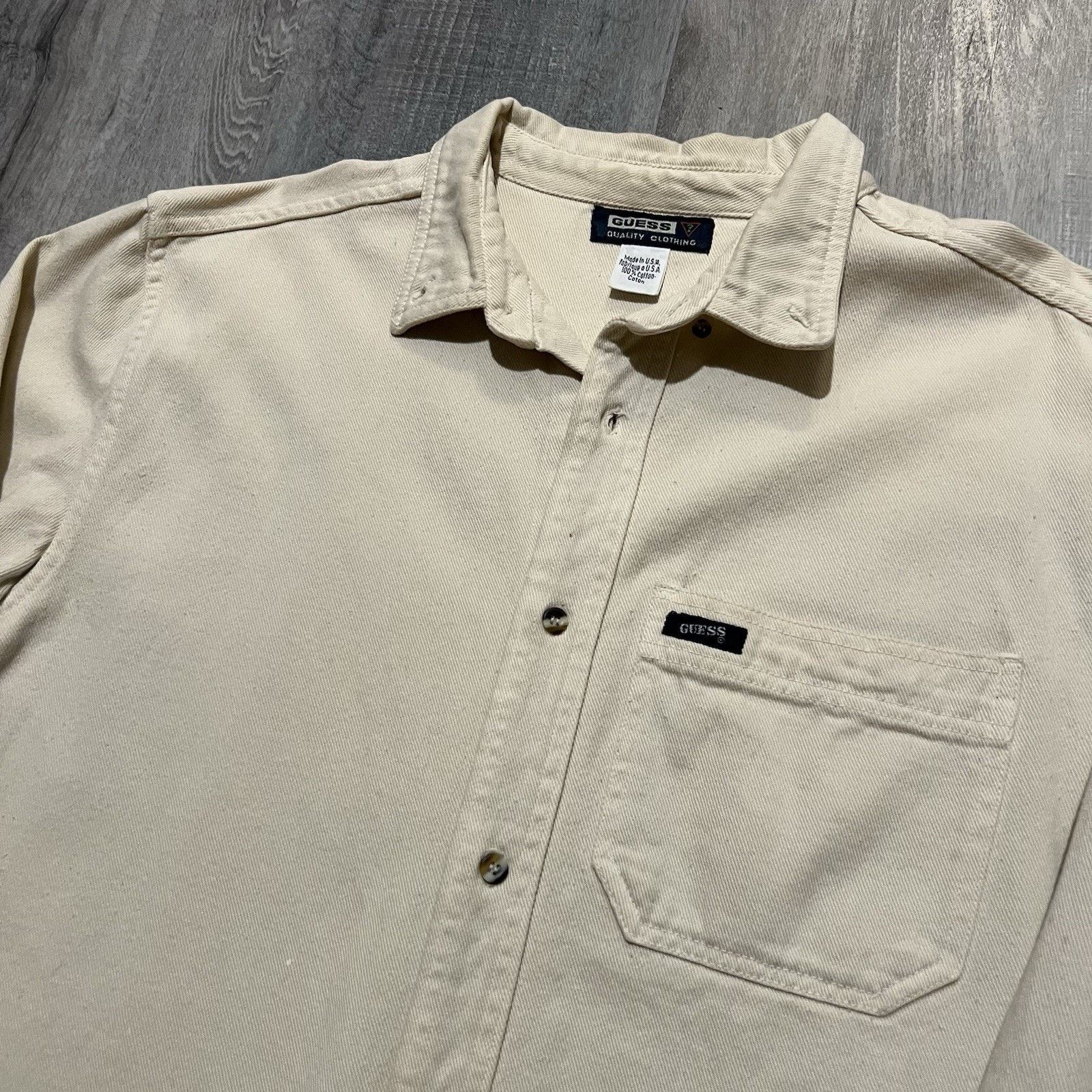 Guess Vintage GUESS Beige Cotton Twill Weave Button Work Shacket Size US XL / EU 56 / 4 - 3 Thumbnail