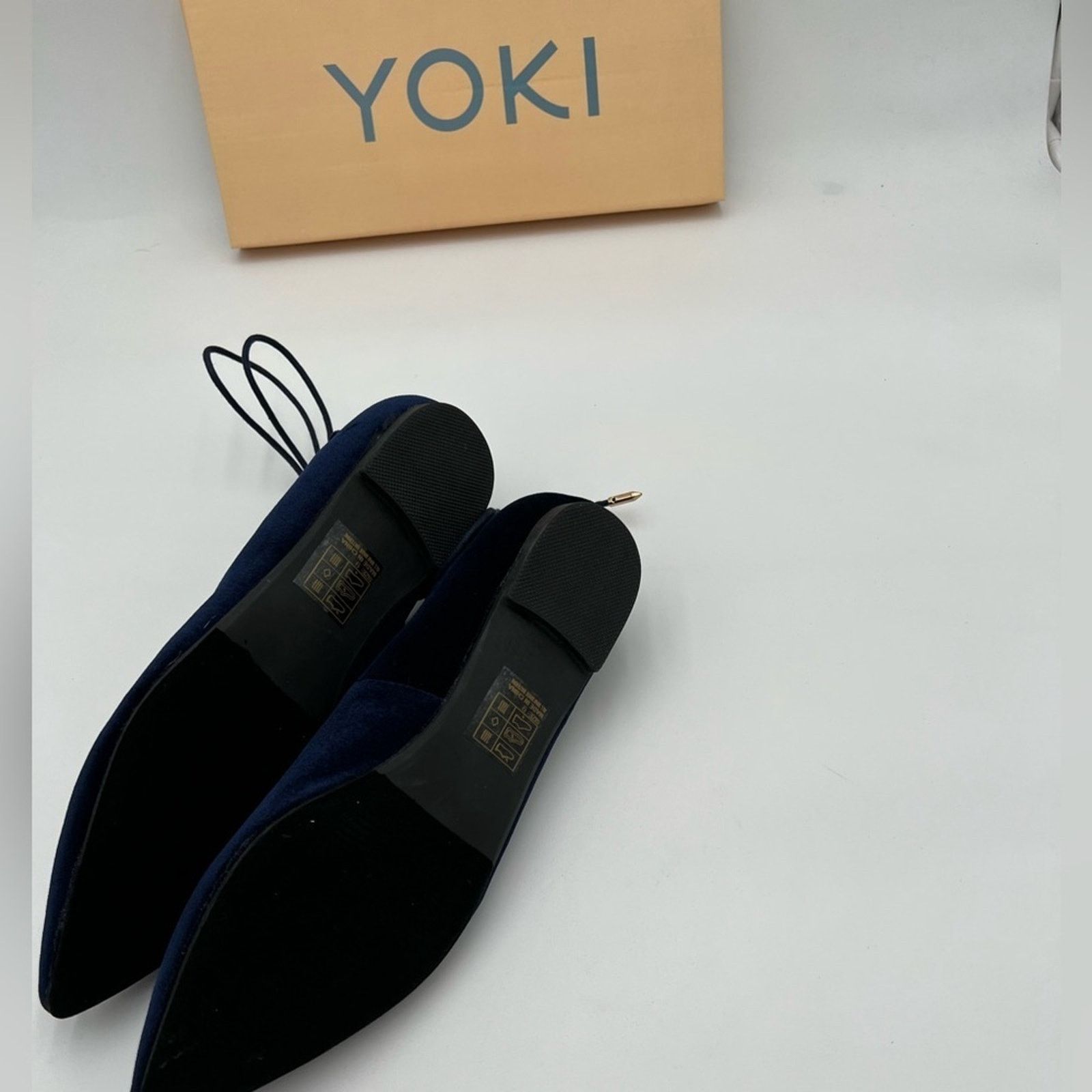 Other Yoki Women's Navy Blue Velvet Ballerina Ankle Lace Size US 7.5 / IT 37.5 - 8 Thumbnail