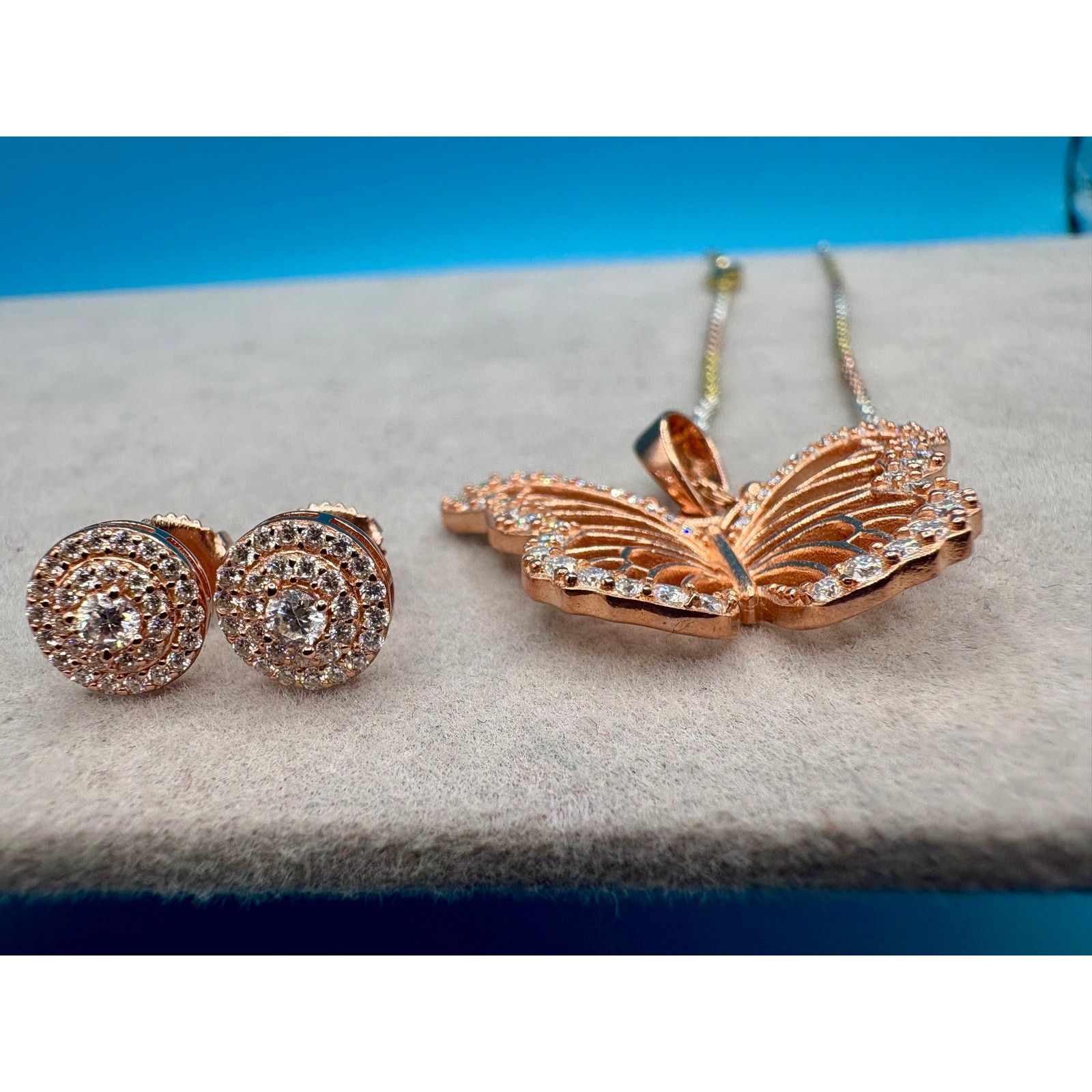 Jewelry Moissanite Butterfly Necklace/Earring Set in Rose Gold over Size ONE SIZE - 3 Thumbnail