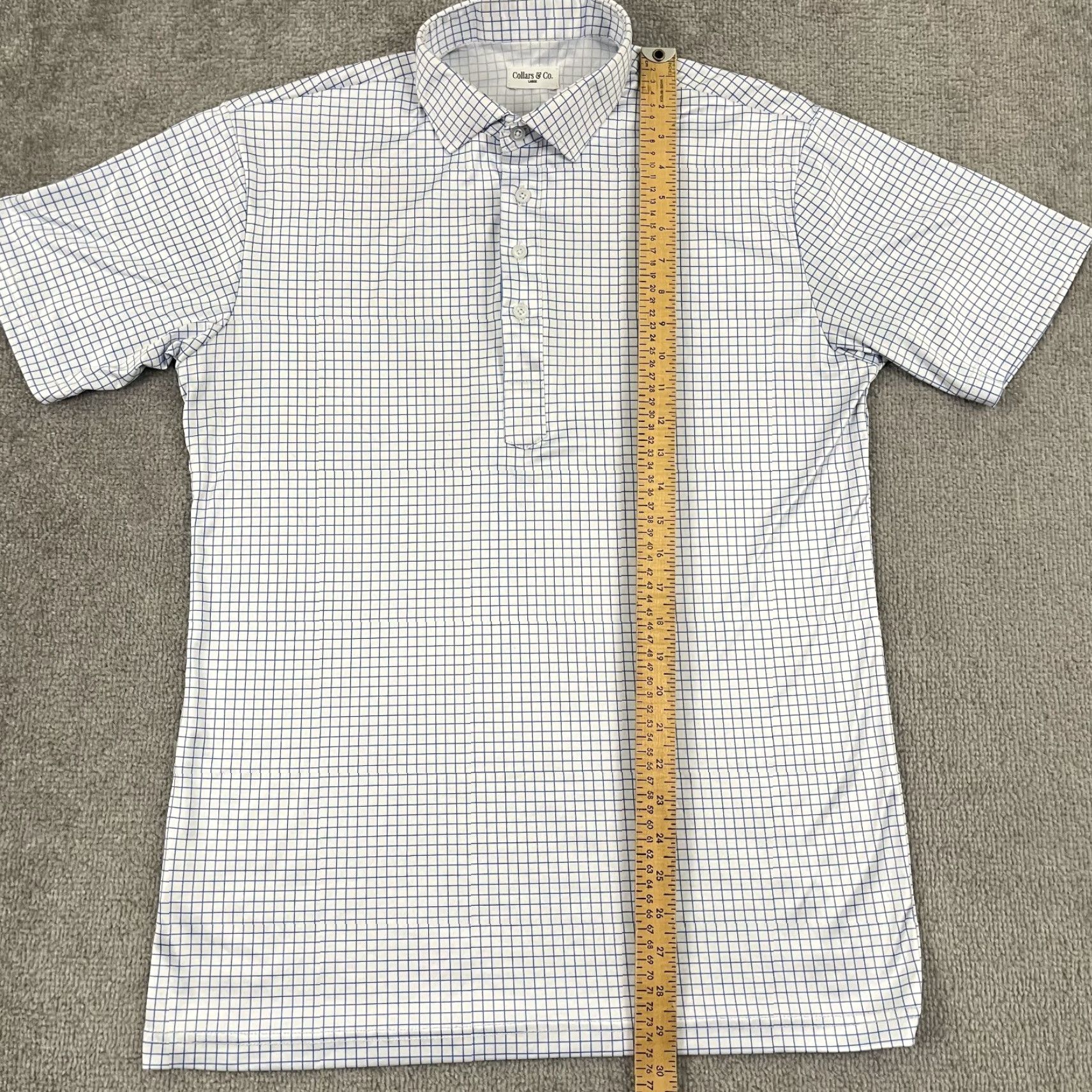 CO Collars & Co Polo Shirt Mens Large White Blue Grid Dress Collar Business Casual Size US L / EU 52-54 / 3 - 4 Thumbnail