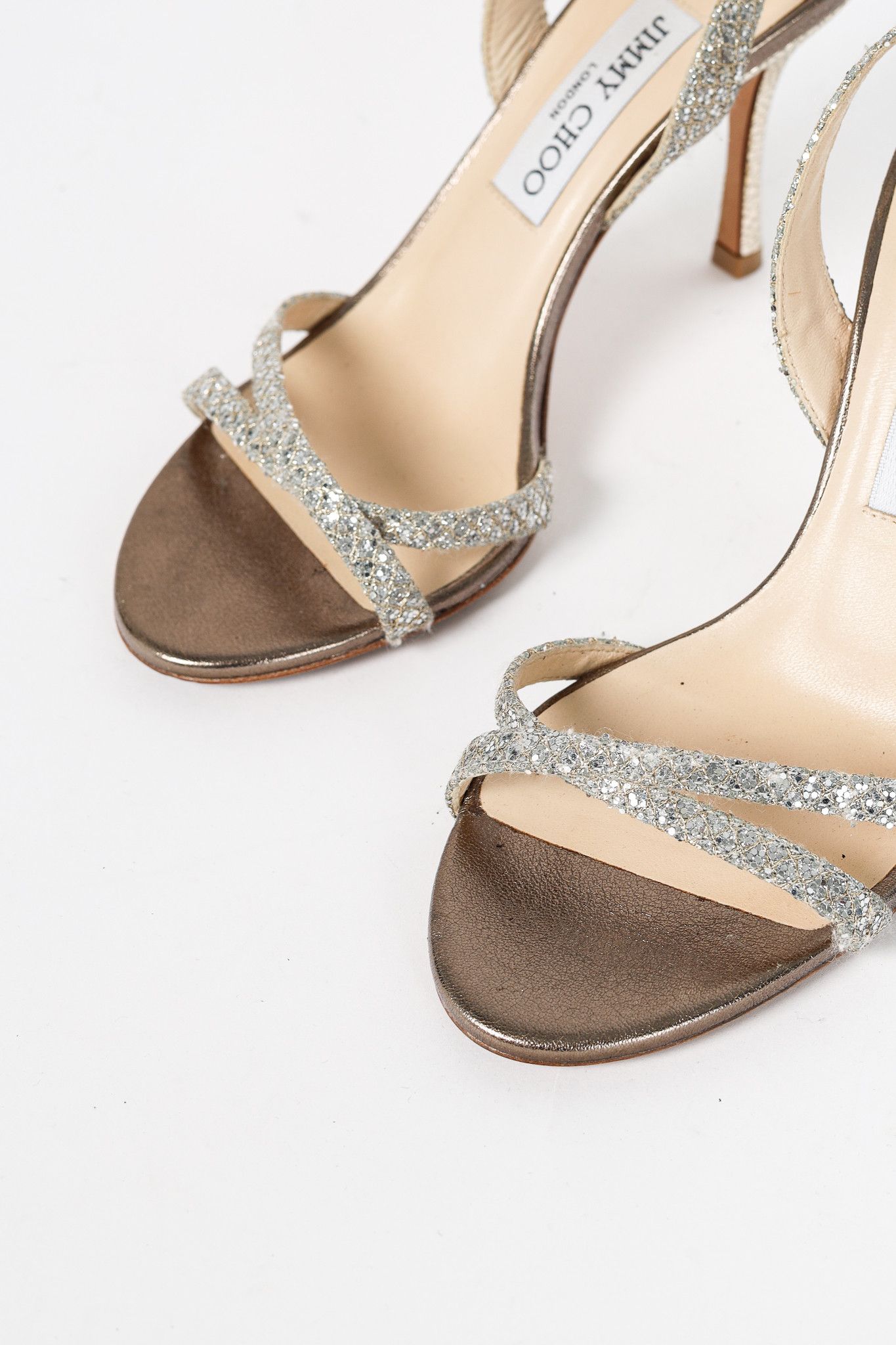 Jimmy Choo Jimmy Choo India Champagne Glitter Fabric Sandals Size US 5.5 / IT 35.5 - 6 Thumbnail
