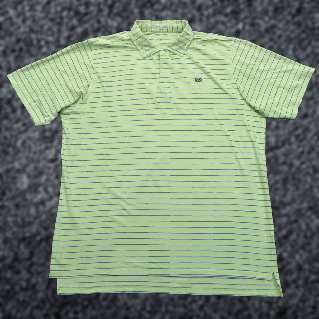 Vintage B Draddy Polo Shirt Mens Large Lime Green Blue Stripe Pima Cotton Stretch Golf Shirt Size US L / EU 52-54 / 3 - 1 Thumbnail