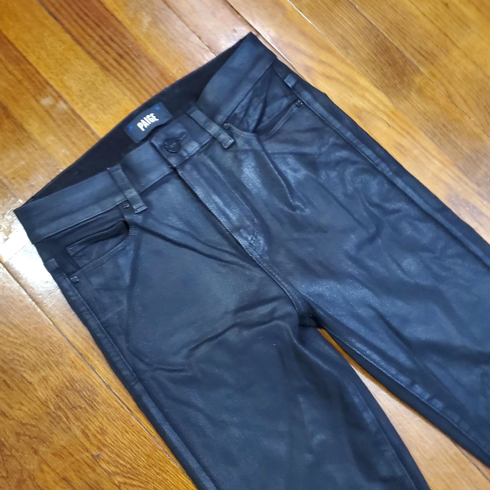 Paige Paige Womens Jeans 26 Black Cindy Coated High Rise Straight Leg Faux Leather Denim Zip Pockets Stretch Vintage: No Mens Womens Size 26" / US 2 / IT 38 - 7 Thumbnail