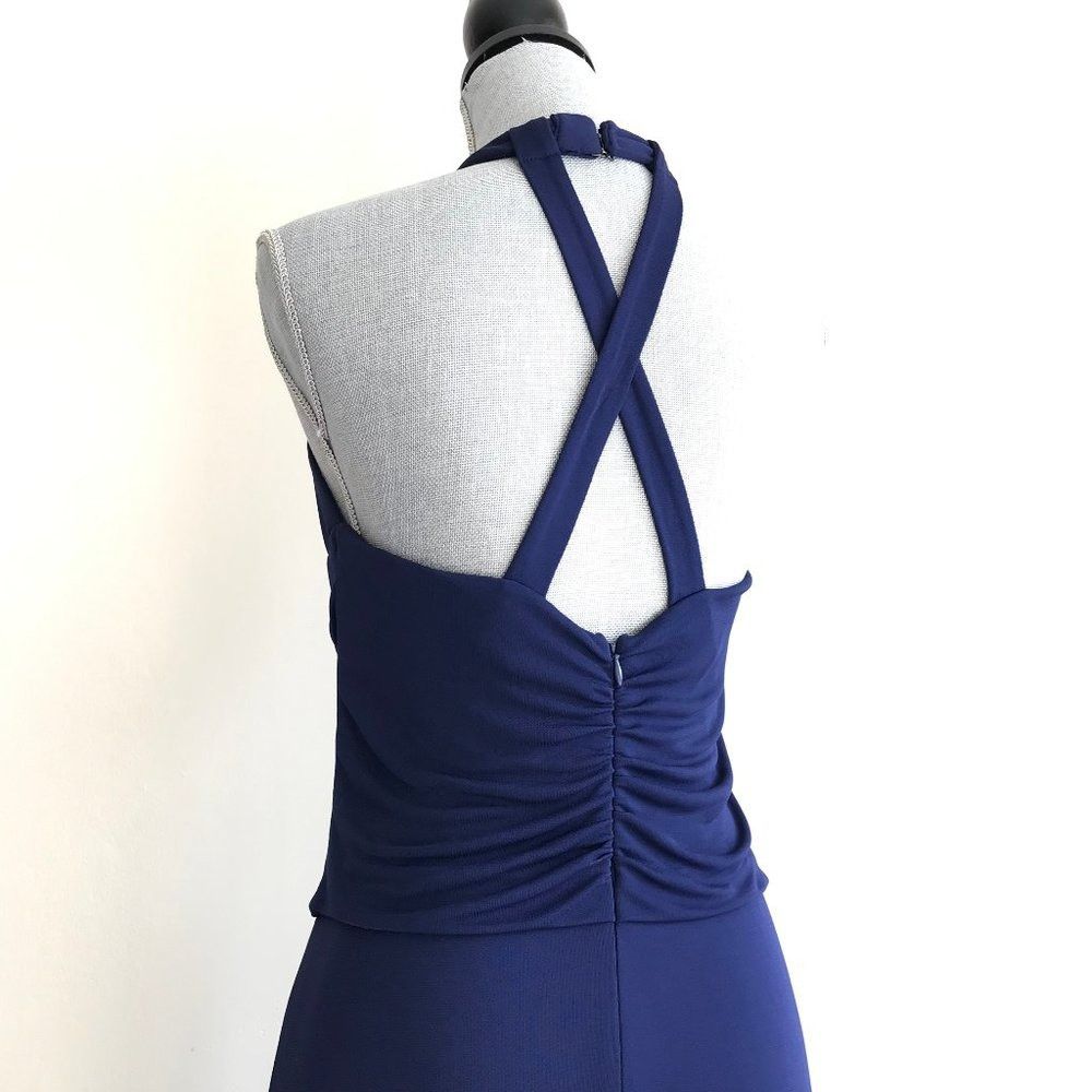 Max Mara MaxMara Navy Blue Gown Maxi Long Formal Dress Halter Necklin Size M / US 6-8 / IT 42-44 - 11 Thumbnail