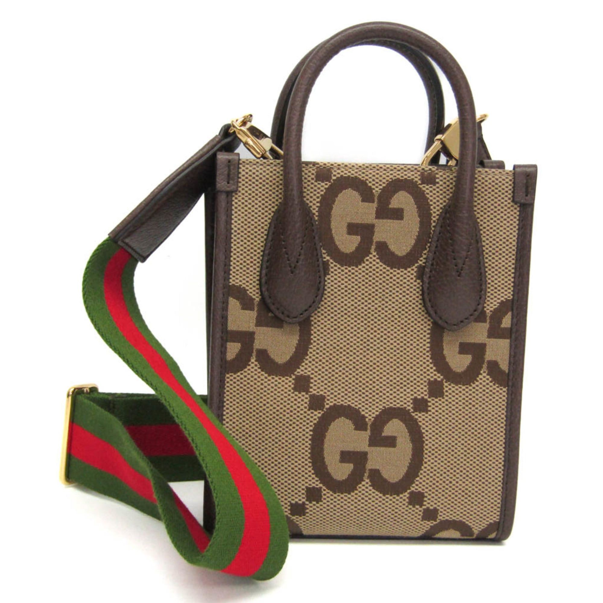 Gucci Gucci Jumbo GG Mini 699406 Women's Canvas,Leather Handbag,Shoulder Bag Beige,Dark Brown Size ONE SIZE - 1 Thumbnail