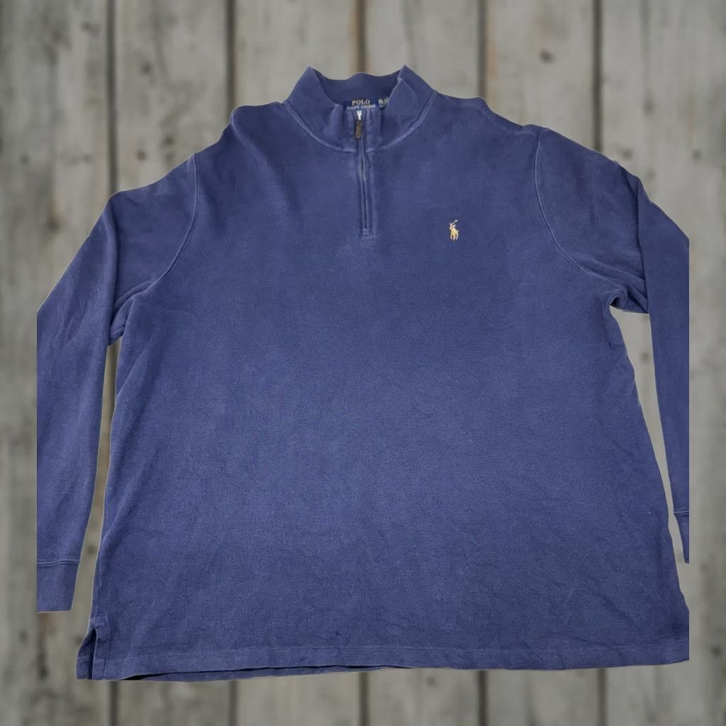 Polo Ralph Lauren Polo Ralph Lauren Blue Estate-Rib Cotton 1/4 Zip Pullover Flesh Pony XXL Mens Size US XXL / EU 58 / 5 - 1 Thumbnail