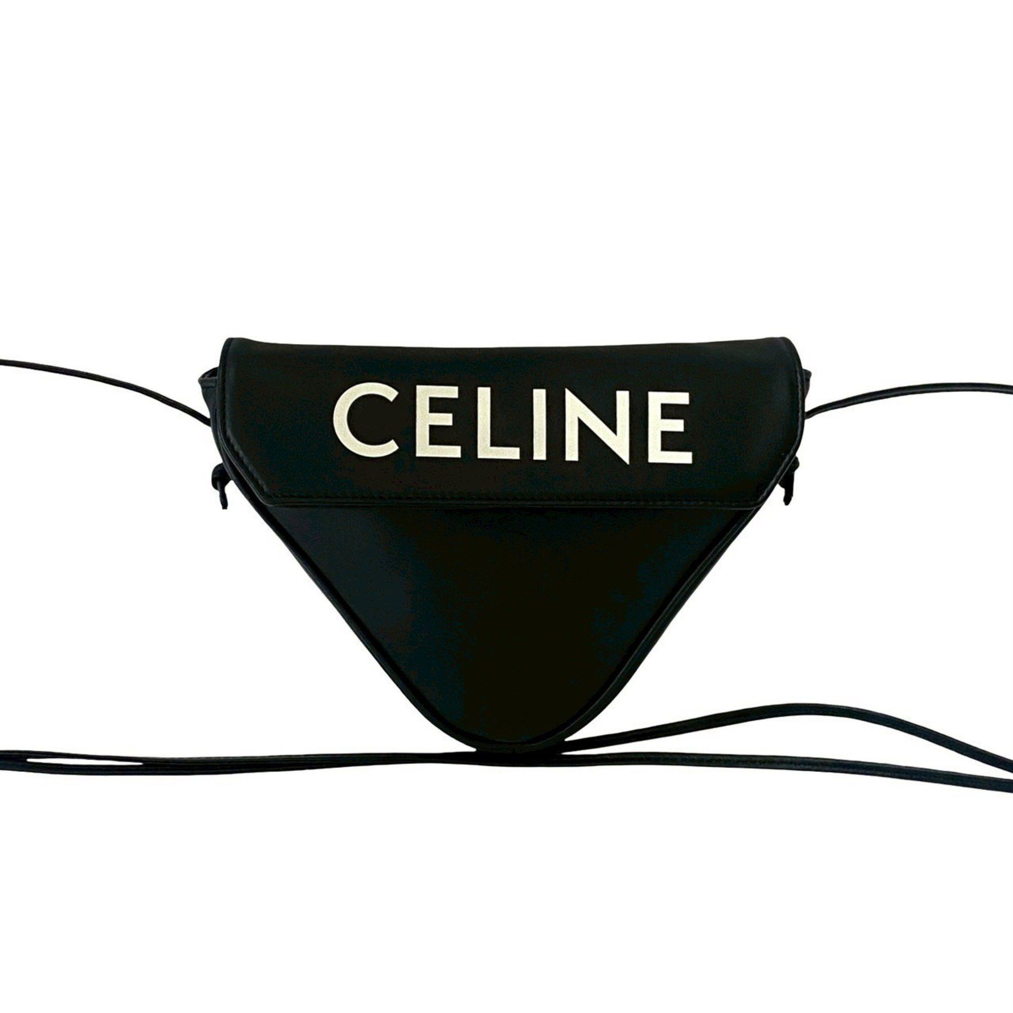 CELINE Triangle Leather 2-Way Mini Shoulder Bag/Pochette/Sacoche in Black (3291a)