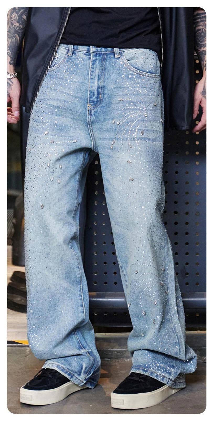 Vintage Black Rhinestone Embellished Denim Jeans Size US 32 / EU 48 - 6 Thumbnail