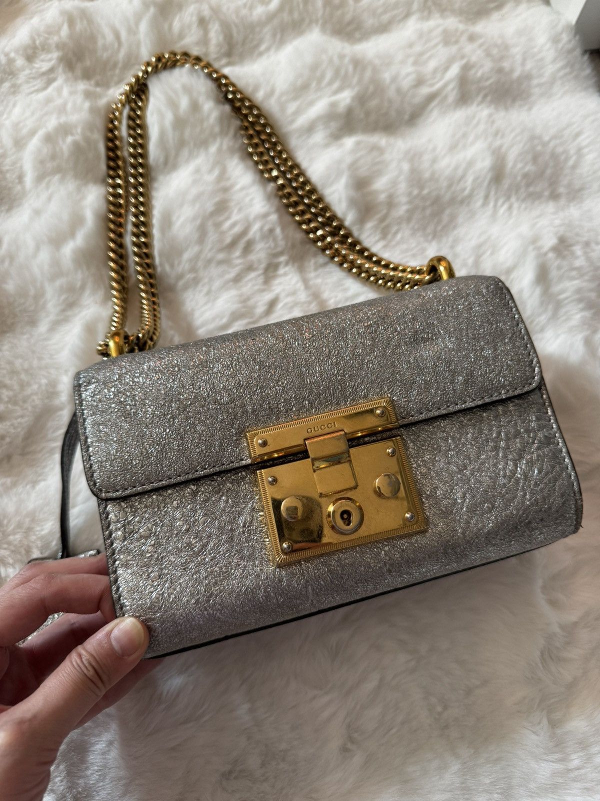 Gucci Gucci Metallic Silver Crinkled Leather Size ONE SIZE - 2 Thumbnail