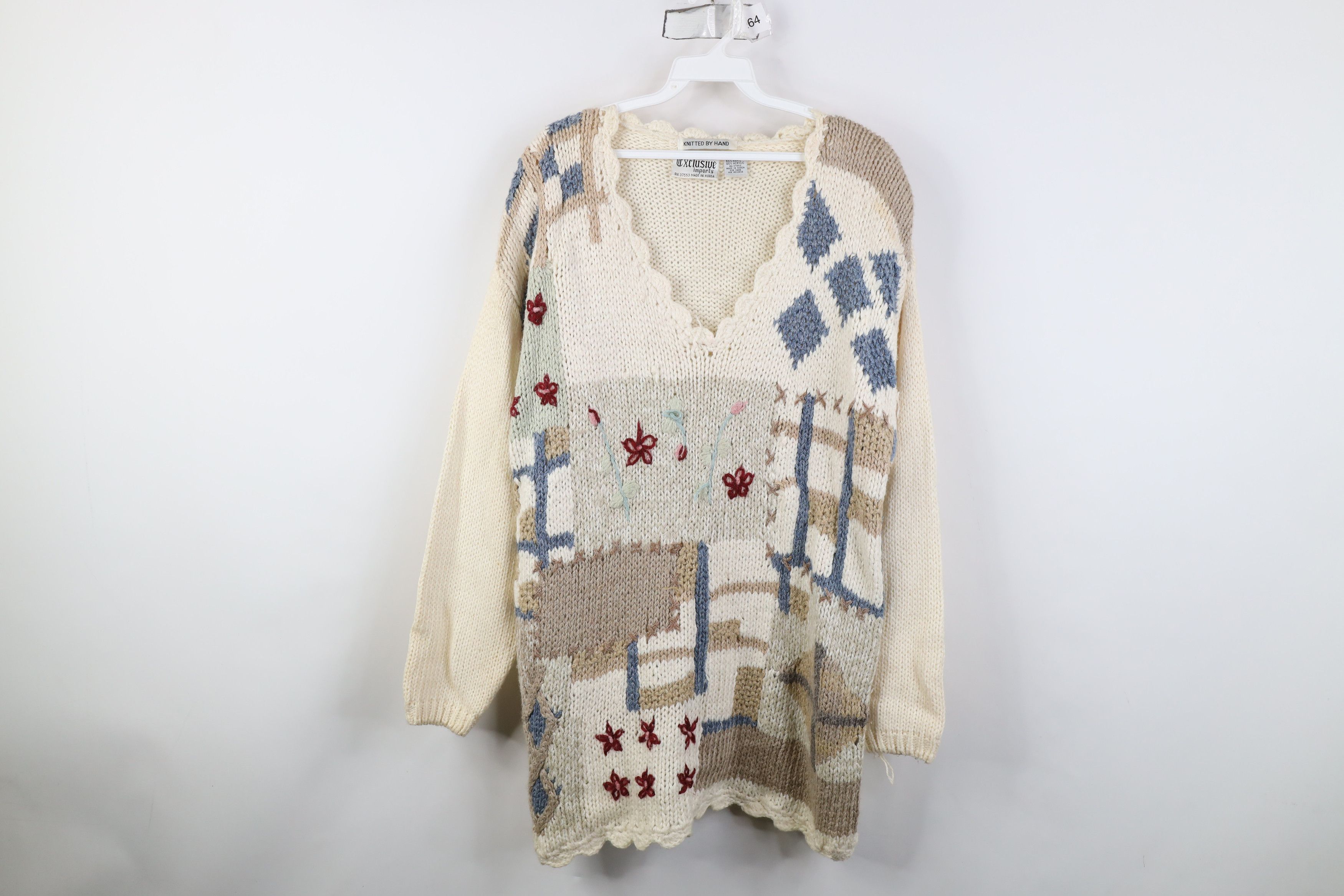 Vintage Vintage 90s Streetwear Hand Embroidered Flower Knit Sweater Size S / US 4 / IT 40 - 1 Thumbnail