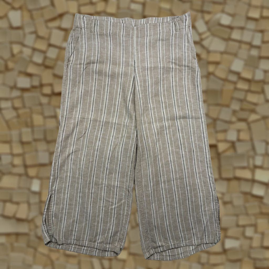 J. Jill J. Jill Pants Womens M Beige Wide Leg Cropped Size Striped Linen Blend Side Zip Elastic Size 32" / US 10 / IT 46 - 1 Thumbnail