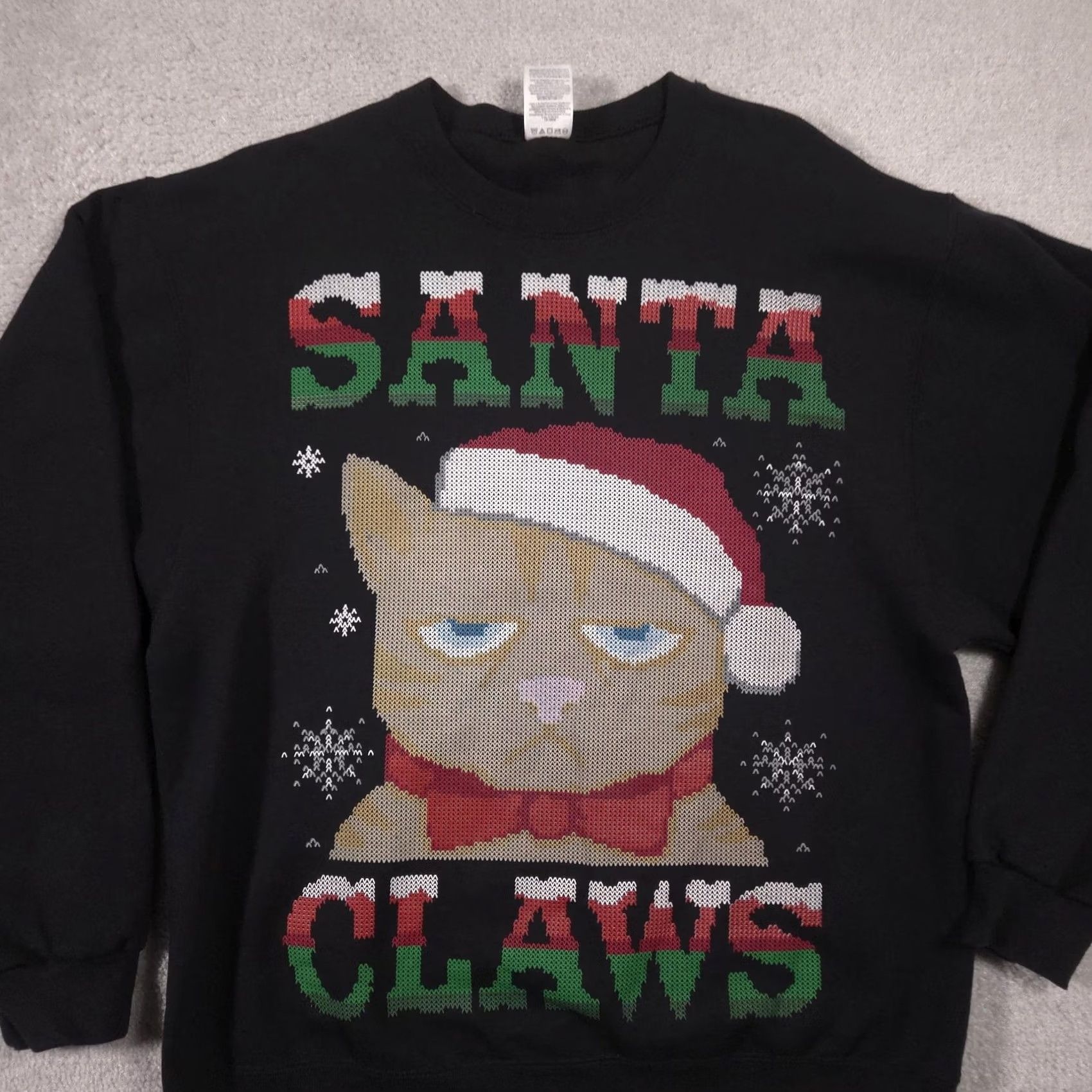 Jerzees Jerzees Sweatshirt Mens L Black Santa Claws Cat Christmas Fleece Pullover Size US L / EU 52-54 / 3 - 3 Thumbnail