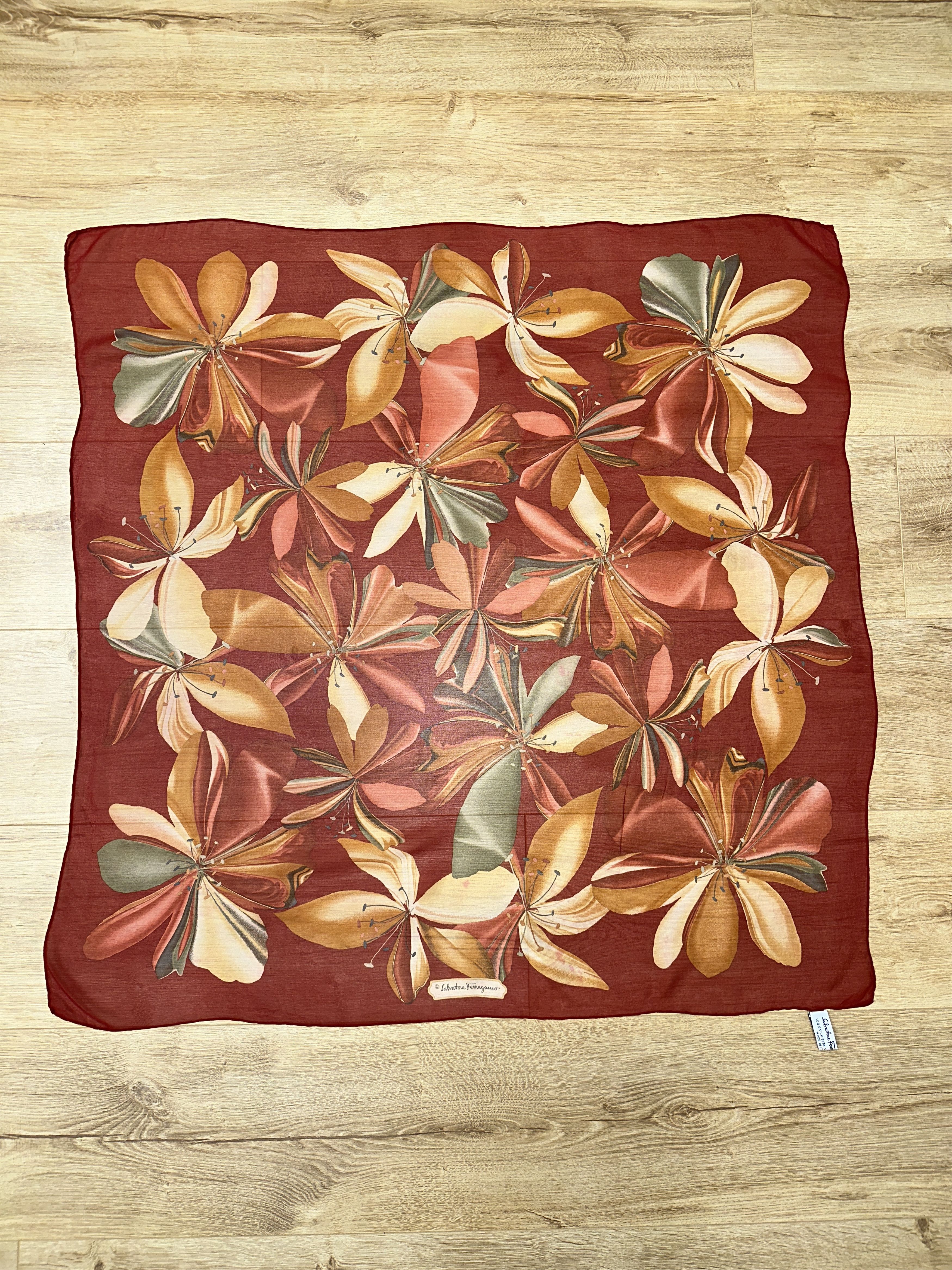 Salvatore Ferragamo Salvatore Ferragamo 100% Silk Floral Square Scarf Red 80cm Size ONE SIZE - 1 Thumbnail