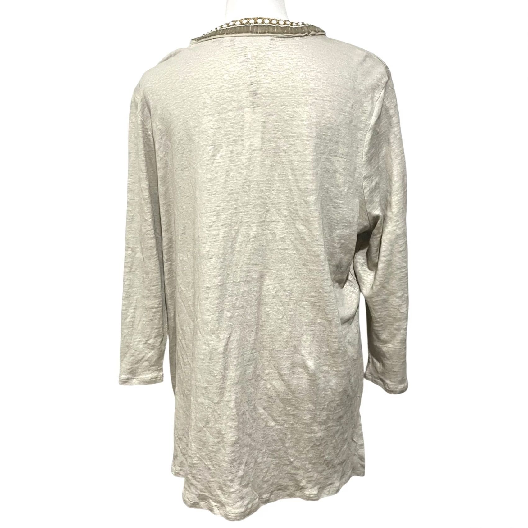 Vintage VINTAGE Chico’s Blouse 3 XL Linen Tunic Beaded Split Neck 3/4 Sleeve Top Beige Mens? Size XL / US 12-14 / IT 48-50 - 5 Thumbnail