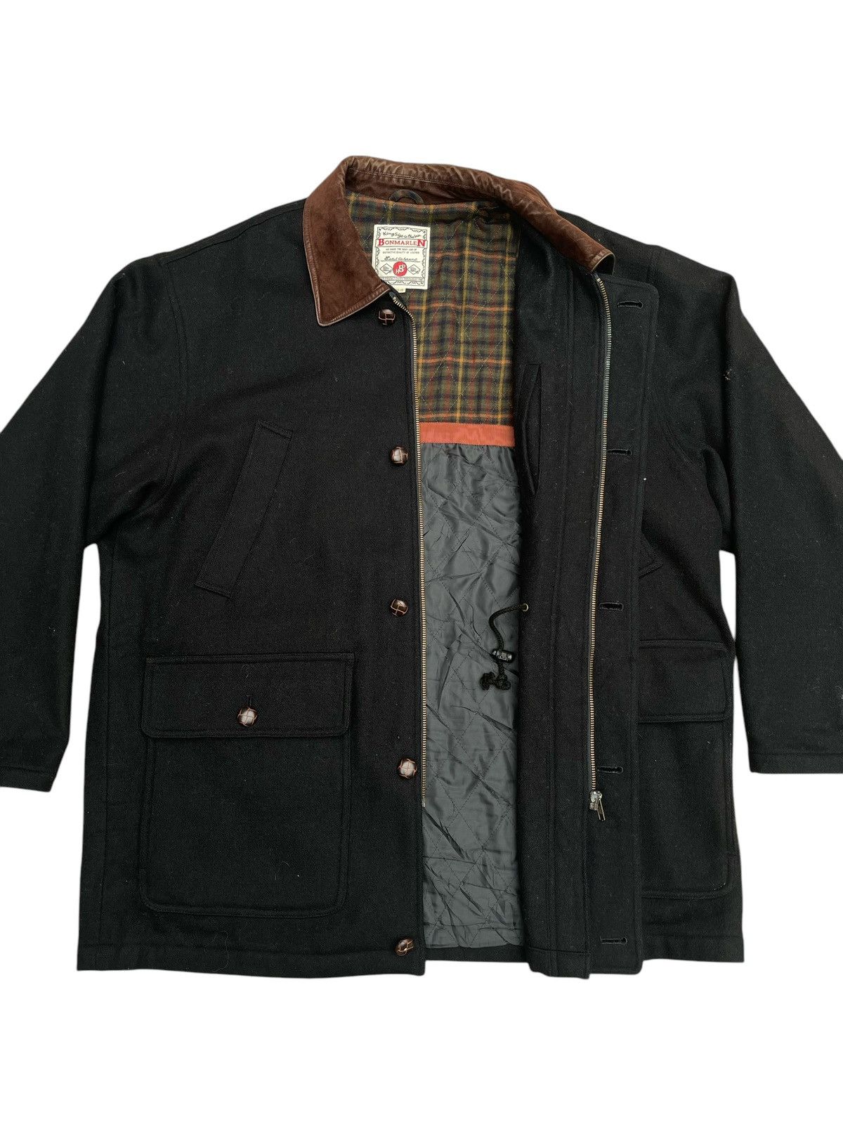 Japanese Brand × Other × Vintage Vintage Bonmarlen Wool Hunting Jacket Leather collar Size US XL / EU 56 / 4 - 4 Thumbnail
