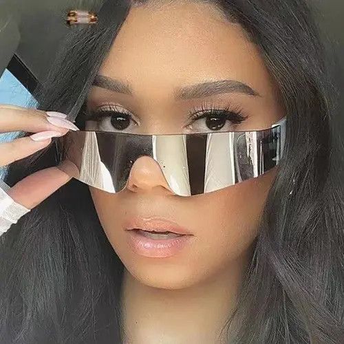 Electric Visual One Piece Flat Top Y2K Rimless Unisex Sunglasses Size ONE SIZE - 4 Thumbnail