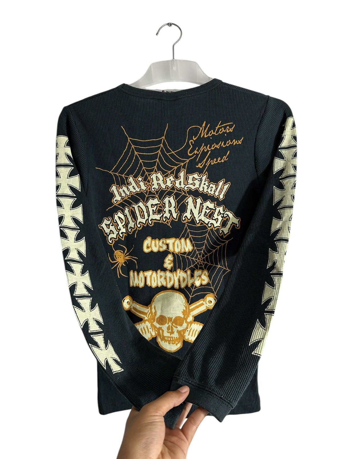 Drain Gang RARE SPIDER NEST MOTORDYDLES SKULL THERMAL LONG SLEEVE Size XXS / US 00 / IT 34 - 3 Thumbnail