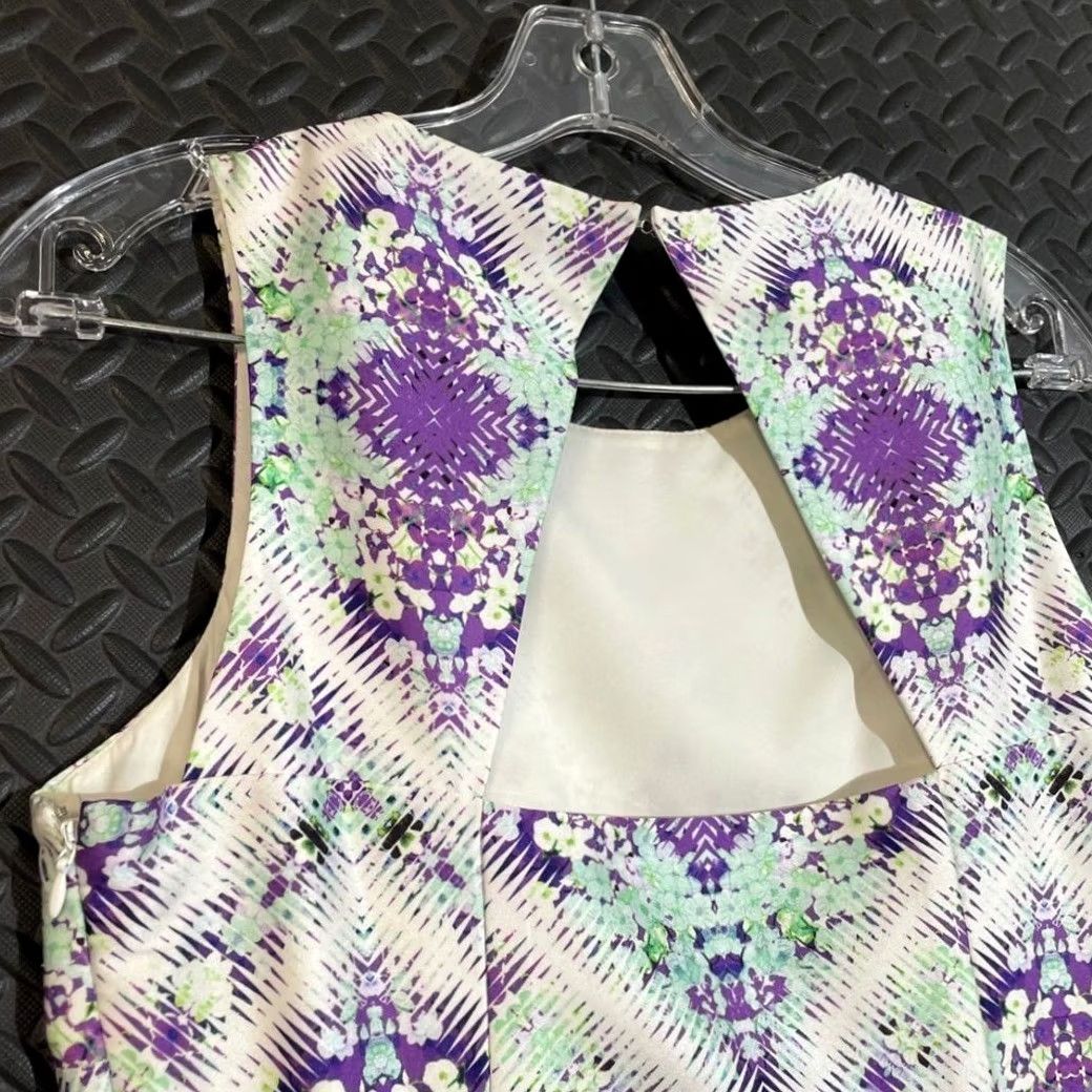 Vintage Cynthia Steffe Sleeveless Bodycon Dress Size 8 Purple Floral Geometric Print NWT Size M / US 6-8 / IT 42-44 - 5 Thumbnail
