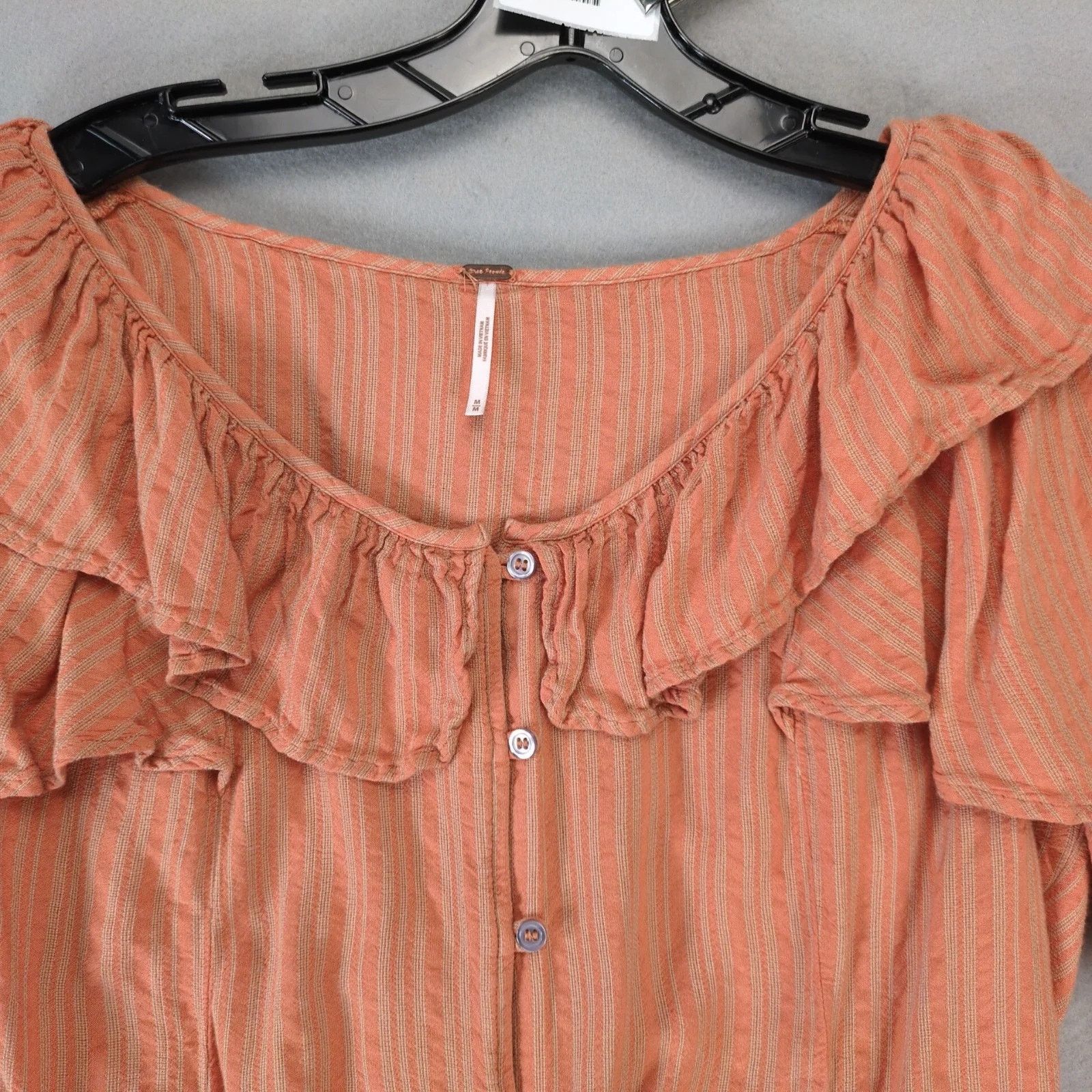Free People Free People Orange Striped Peasant Crop Top Button Up Shirt Size M / US 6-8 / IT 42-44 - 5 Thumbnail