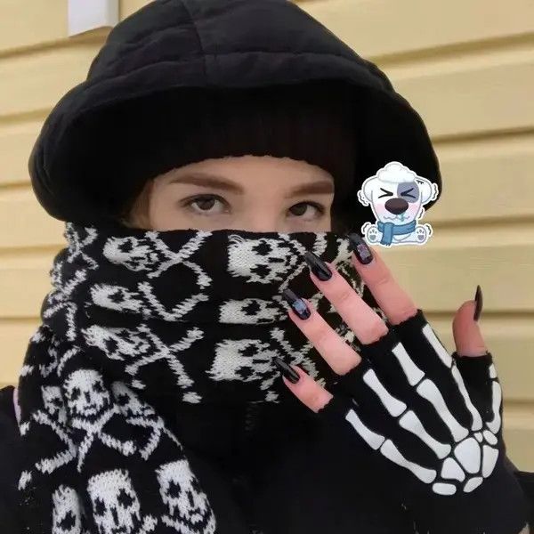 Japanese Brand Skeleton Skull Pattern Party Winter Scarf Size ONE SIZE - 2 Thumbnail