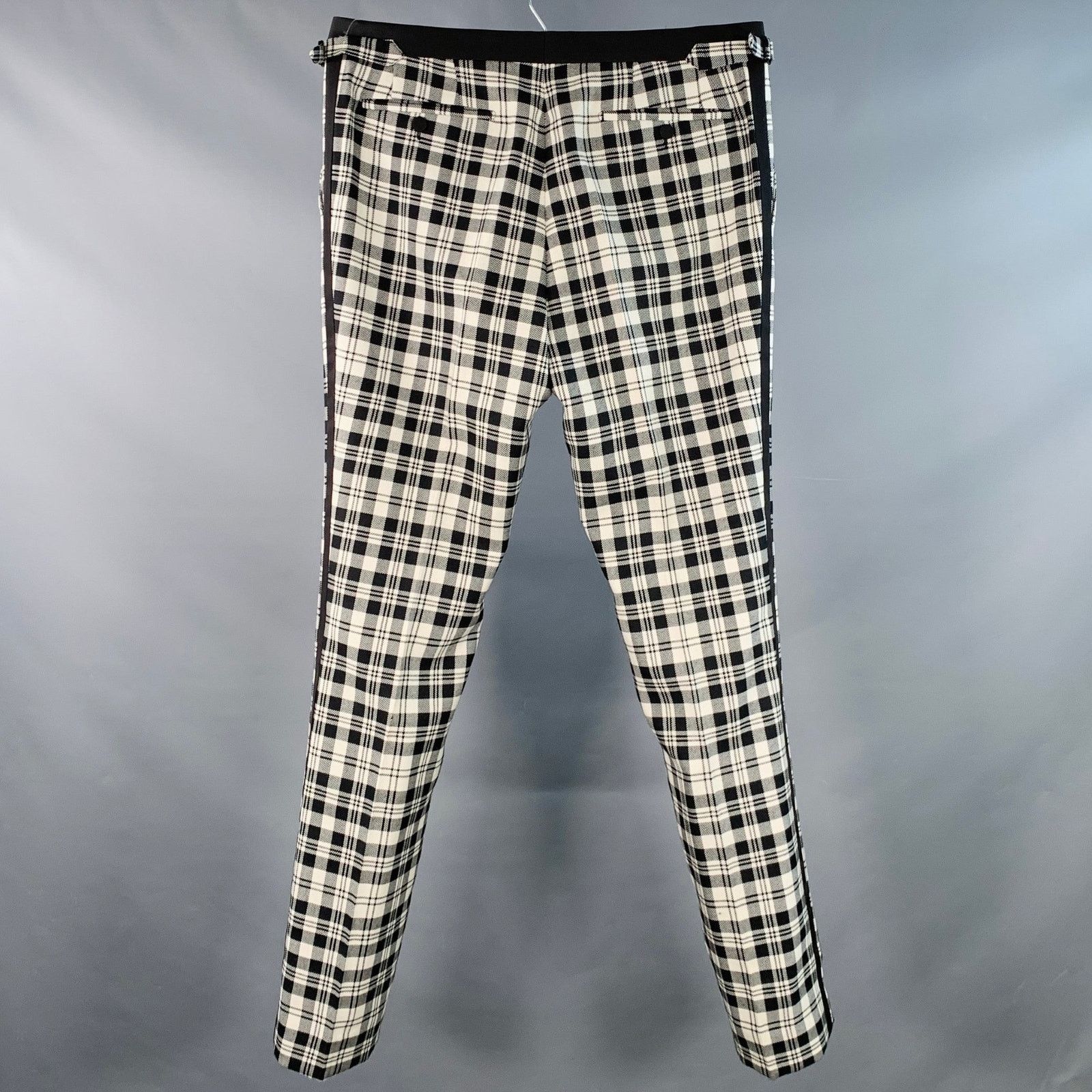 Burberry Black White Plaid Wool Mohair Side Tabs Tapered Dress Pants Size US 36 / EU 52 - 3 Thumbnail