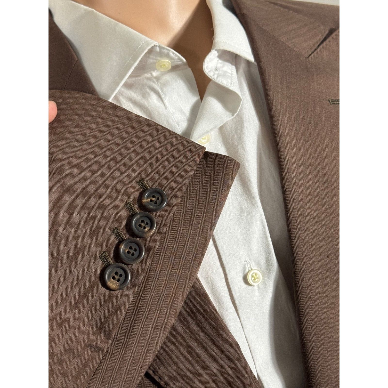 Brunello Cucinelli Brunello Cucinelli Brown Herringbone Peak Lapel Blazer 42R Size 42R - 5 Thumbnail