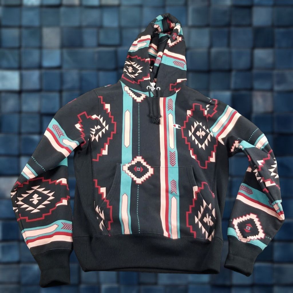 Champion Champion Sweatshirt Hoodie Mens Small Reverse Weave Aztec Geometric Multicolor - Aztec Western - 90s? (If decade applicable) Mens Size US S / EU 44-46 / 1 - 1 Thumbnail
