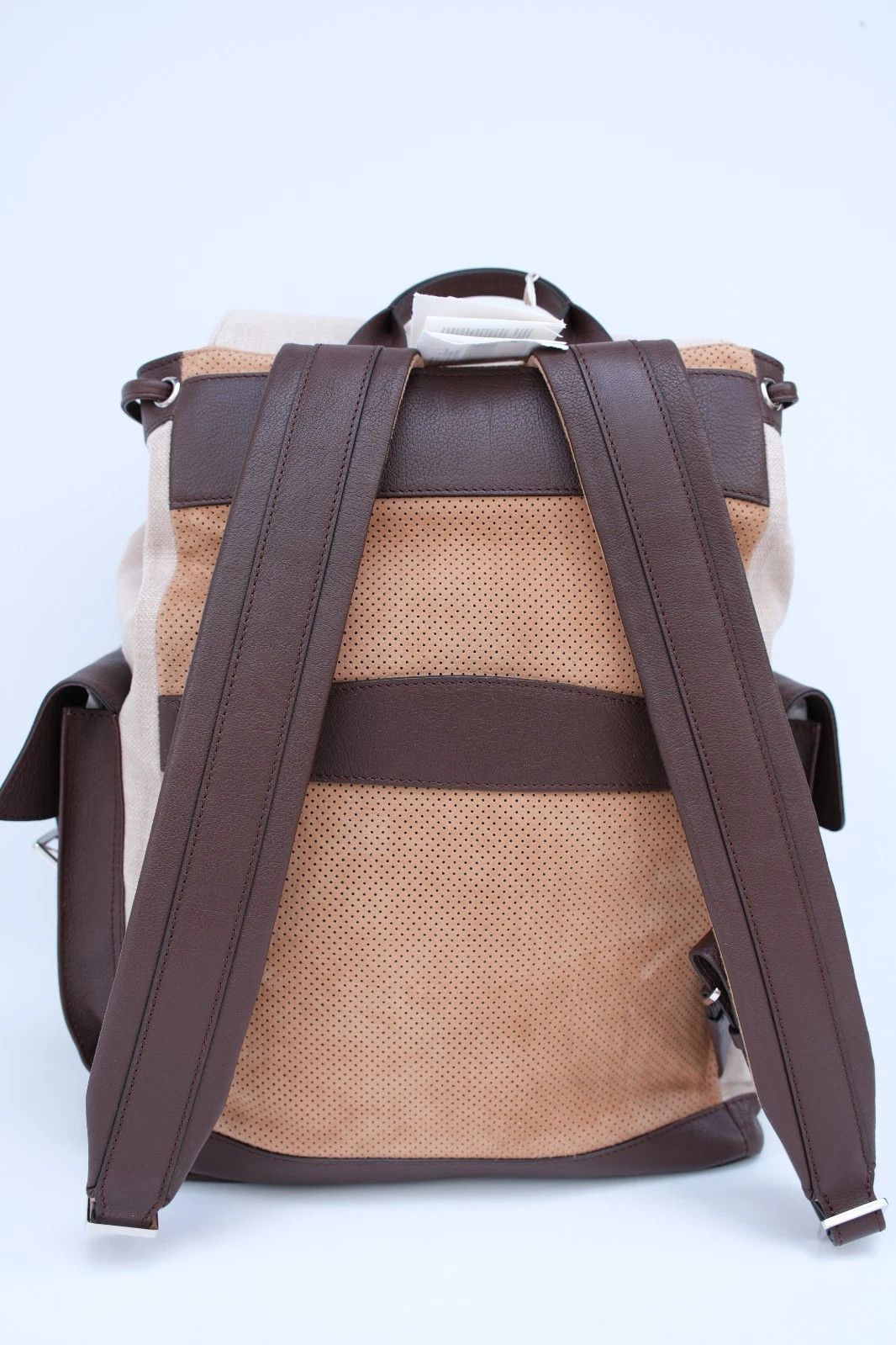 Brunello Cucinelli New Brunello Cucinelli Brown Beige Leather Travel Backpack Size ONE SIZE - 3 Thumbnail