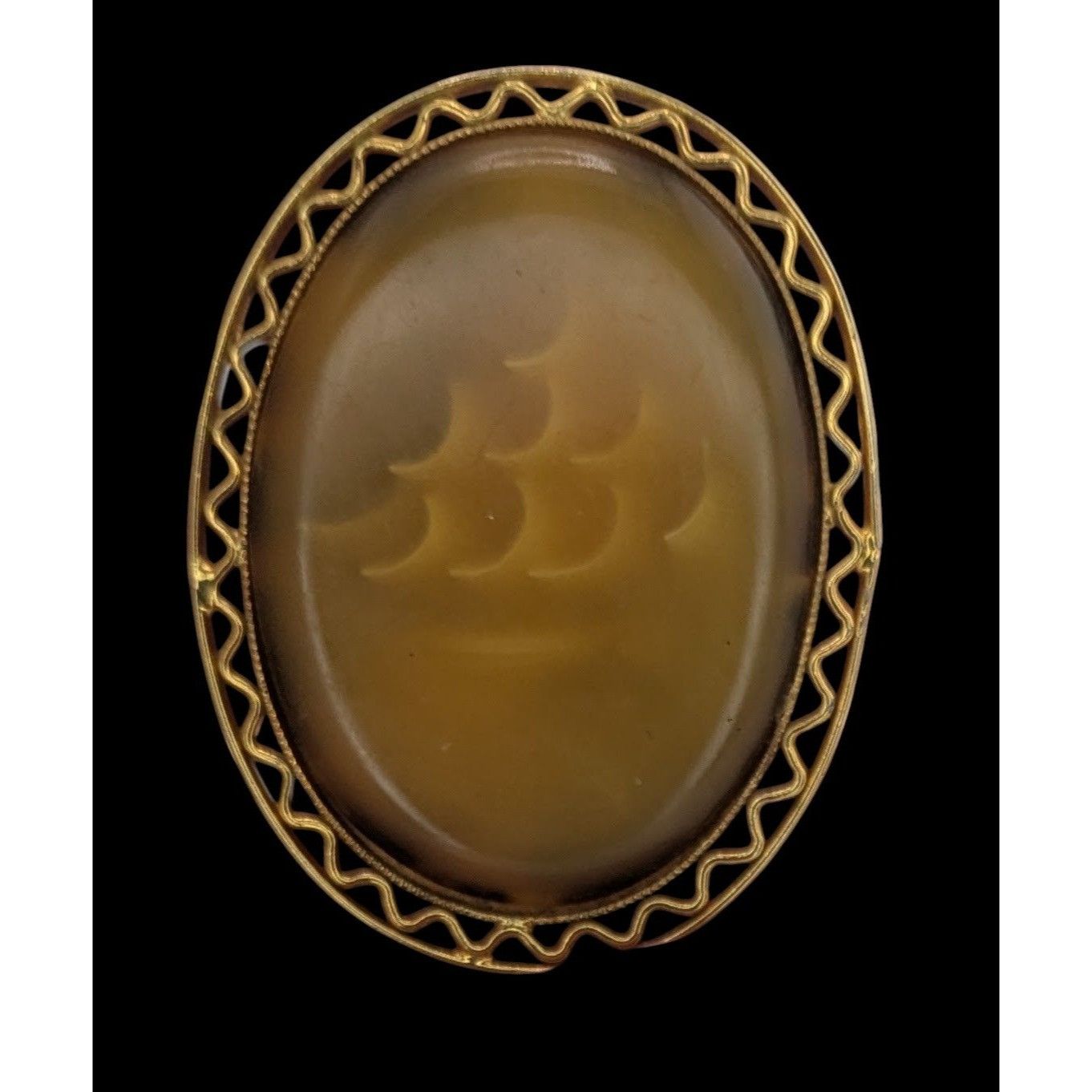 Other Vintage Oval Mottled Yellow Stone Brooch/Pendant With Filigr Size ONE SIZE - 1 Thumbnail