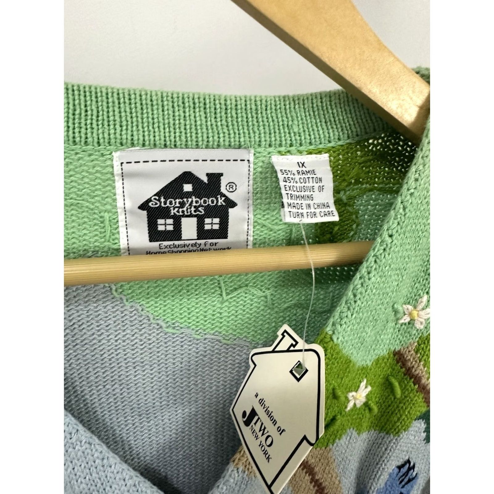 Vintage NWT VTG Storybook Knits Picnic Swing Park Tree AOP Kawaii Cardigan Sweater 1X Size XL / US 12-14 / IT 48-50 - 4 Thumbnail