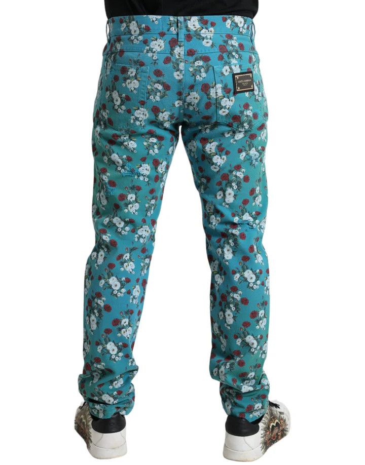 Dolce & Gabbana o1y0125 Floral Print Logo Jeans in Blue Size US 32 / EU 48 - 2 Thumbnail