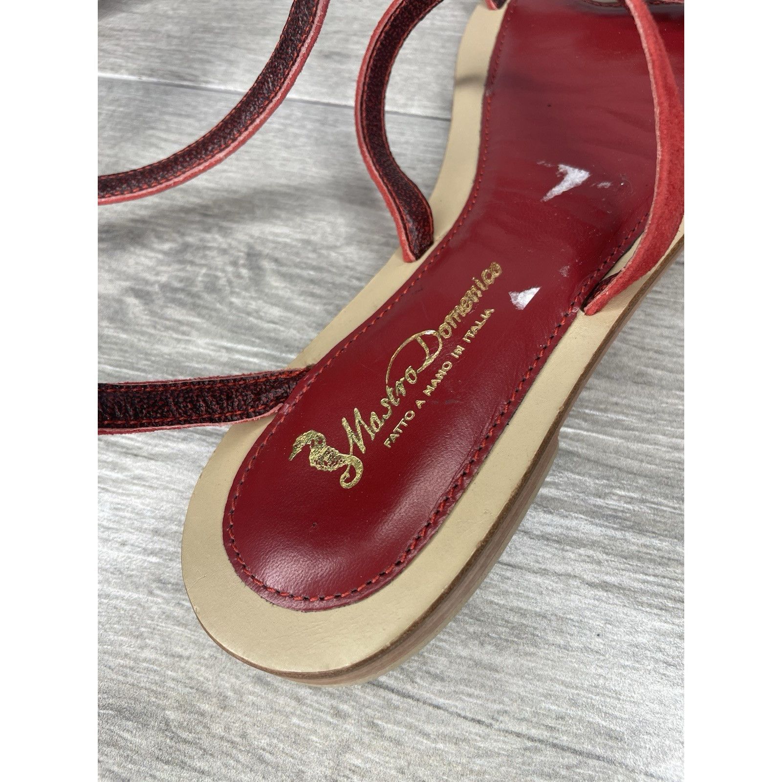Domenico Spano Mastro Domenico Red Leather Butterfly Rhinestone Wrap Around Size US 7.5 / IT 37.5 - 19 Thumbnail