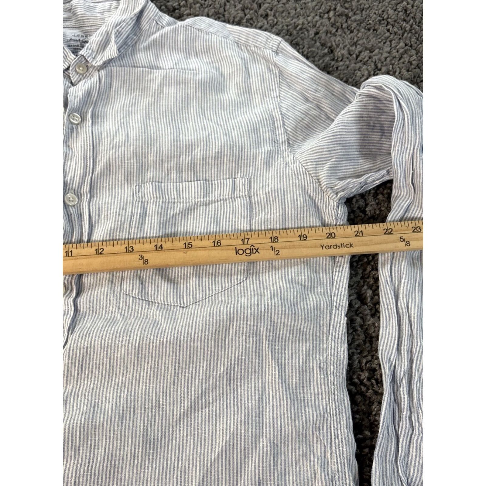 Vintage J. Crew Baird McNutt Irish Linen Mens M Slim Button-Down Blue White Striped Shirt Size M / US 6-8 / IT 42-44 - 3 Thumbnail