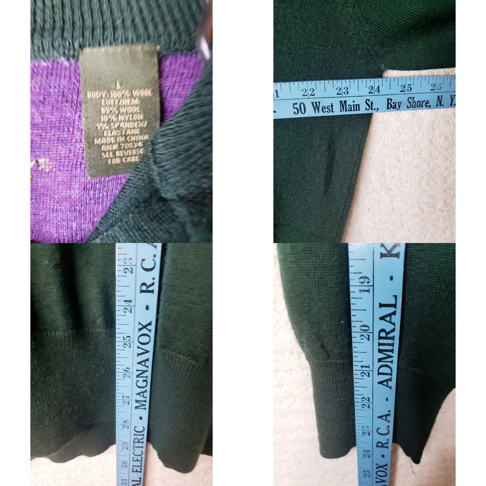 Orvis Orvis Men's L Wool Pullover Leather 1/4 Zip Mock Neck Sweater Dark Green Size US L / EU 52-54 / 3 - 8 Thumbnail
