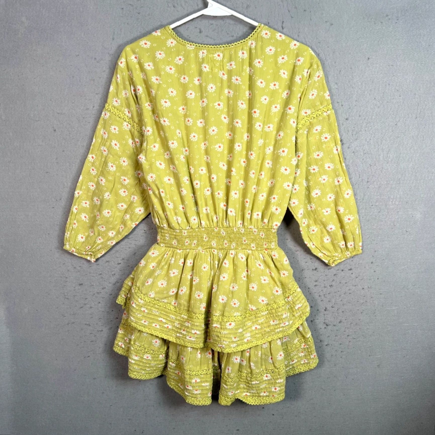 AERIE Womens XS Green Floral Mini Dress with Button-Front & Lace Detail  100% Cotton 3/