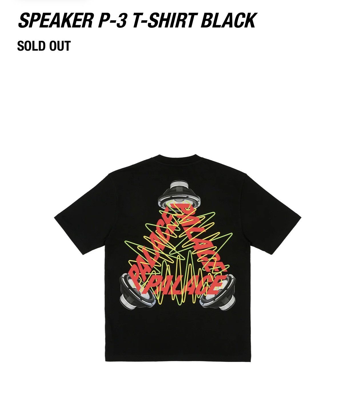 image of Palace Speaker P-3 Black T-Shirt, Men's (Size XL)